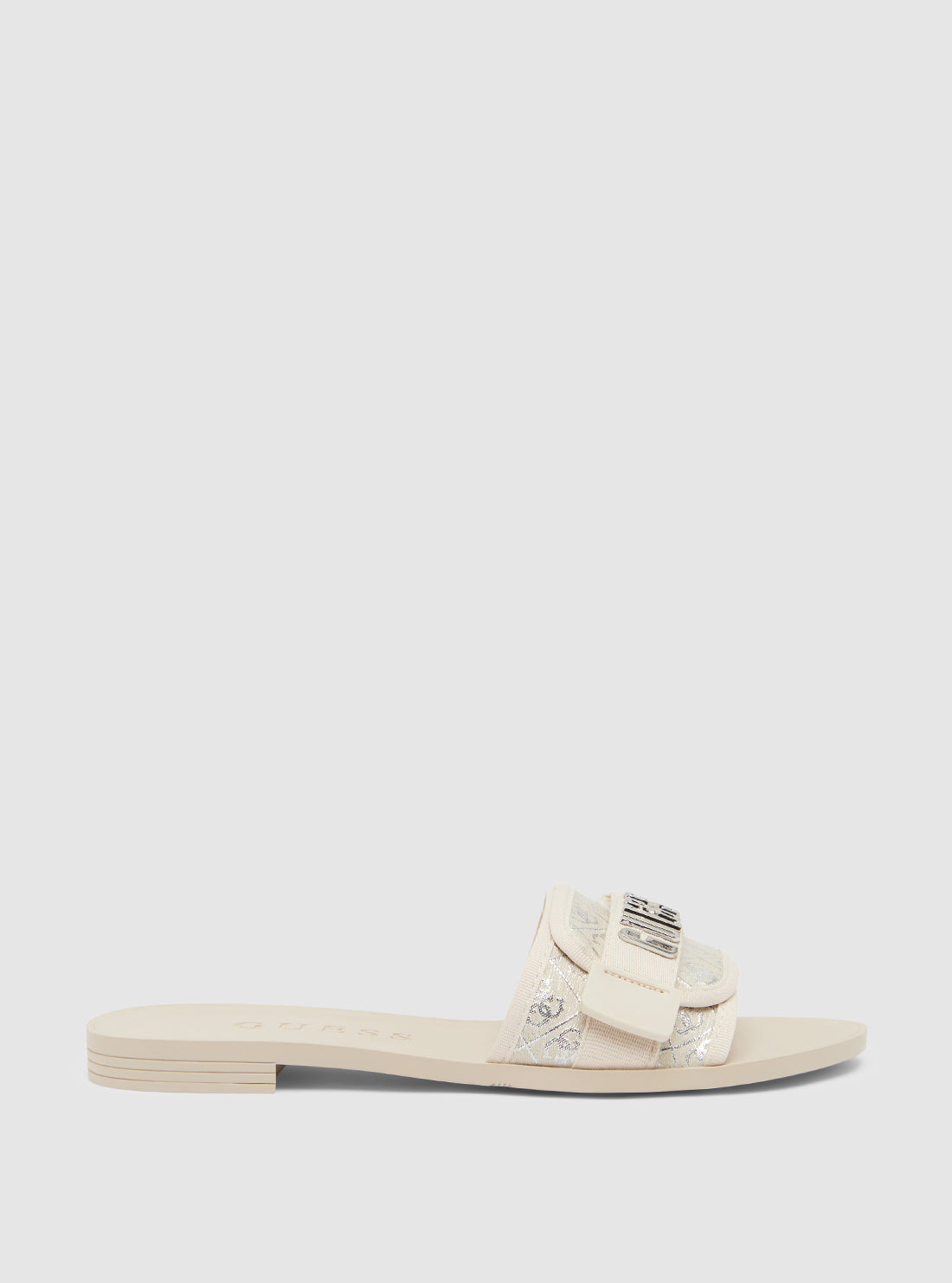 Elyze Logo Slides for Women - Comfortable Beige Sandals for Casual Wear, Beach, and Poolside Relaxation