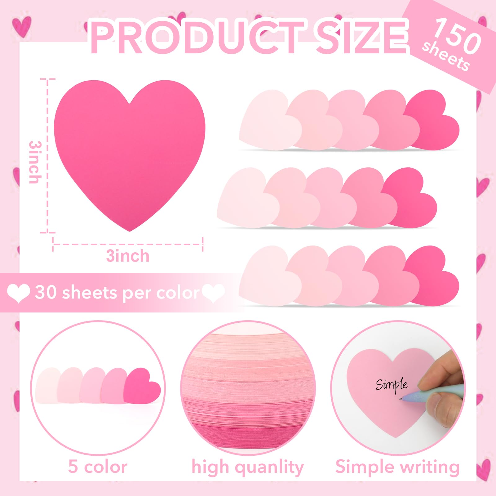 150 Pcs Pink Heart Index Cards - 3x3 Colored Note Cards, Blank Business Cards, Invitation Cards & Thank You Notes for School, Office, Learning & Party Games - Perfect for Study Notes, Business Networking & Event Invitations