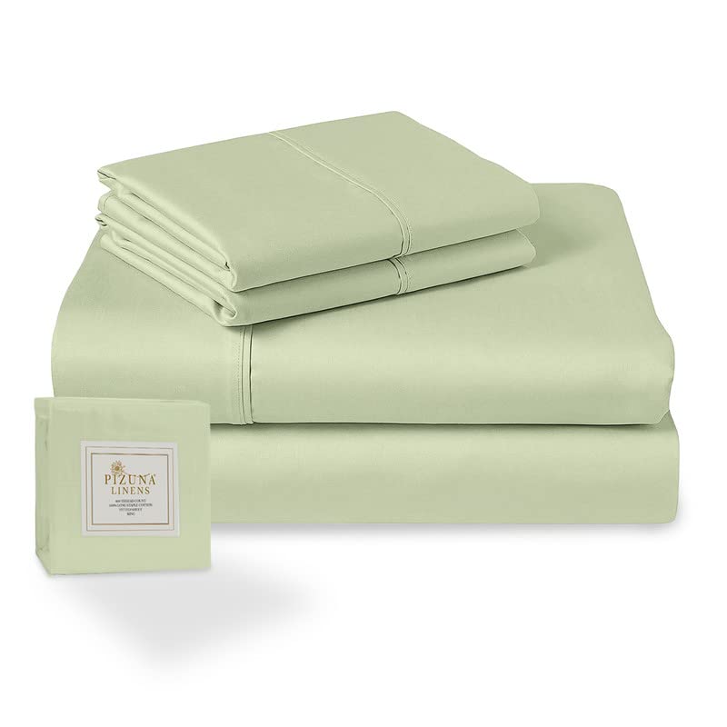 400 Thread Count 100% Long Staple Cotton Short Queen Sheet Set - Ultra Soft Sateen Weave, Fits Up to 15