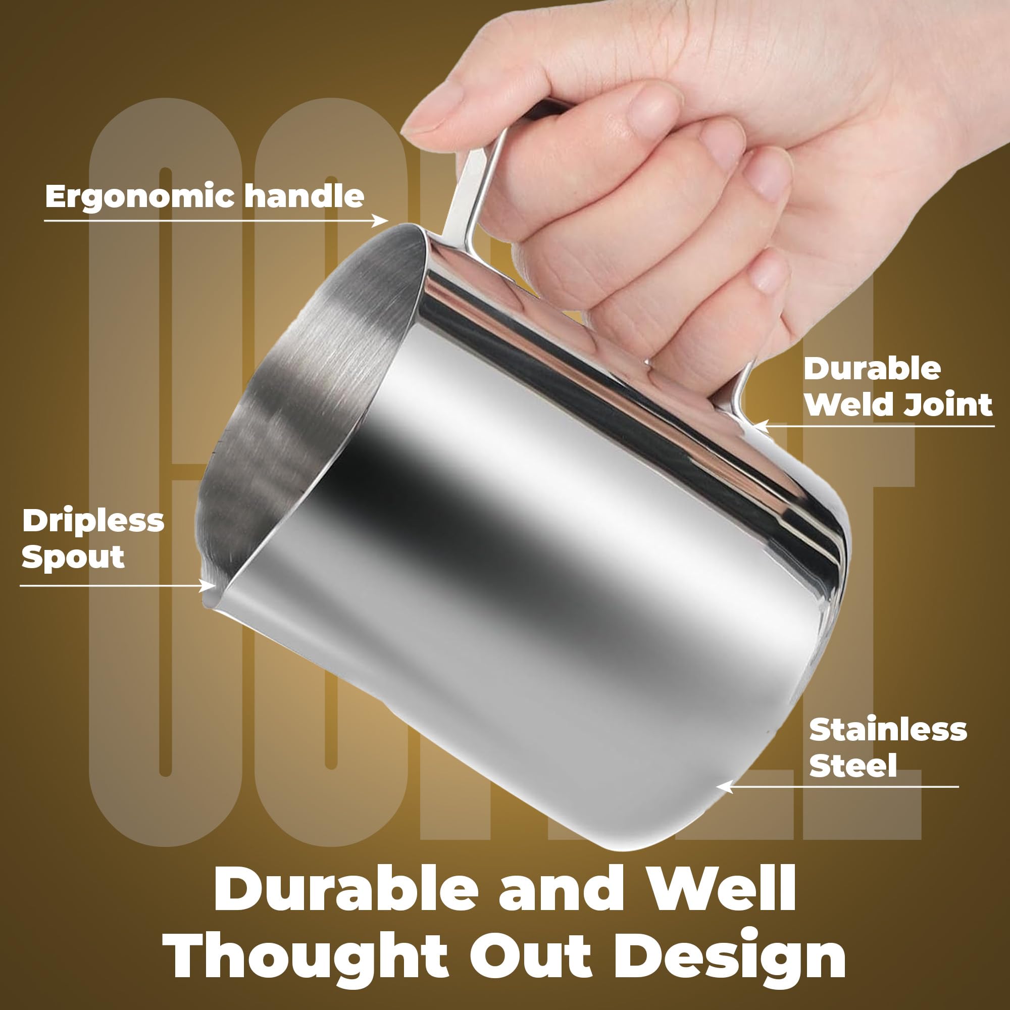 Rattleware 32 oz Macchiato Milk Frothing Pitcher - Premium Stainless Steel for Latte Art, Home & Cafe Use | Perfect for Espresso, Cappuccino & Hot Chocolate Making