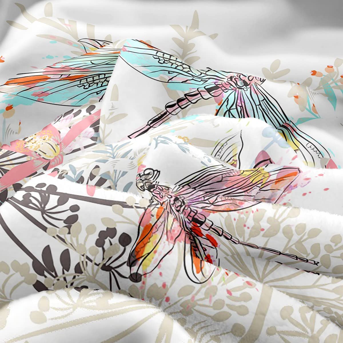 Feelyou Dragonfly Fleece Sherpa Throw Blanket - Ultra Soft Cozy Fluffy Flowers Fuzzy Blanket for Women & Adults - 90