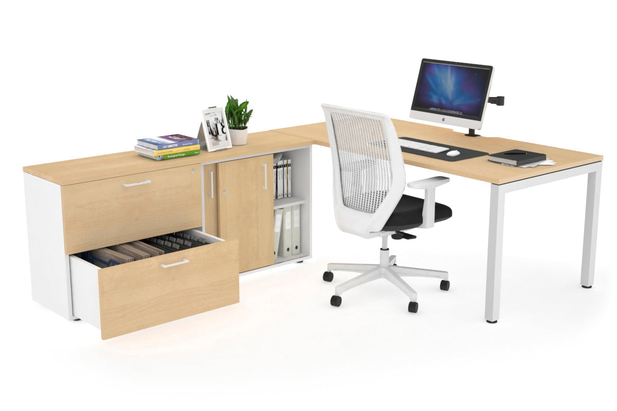 Quadro Square Executive White Frame Office Desk [1600L x 800W with Cable Management] - Perfect for Modern Workspaces & Home Offices