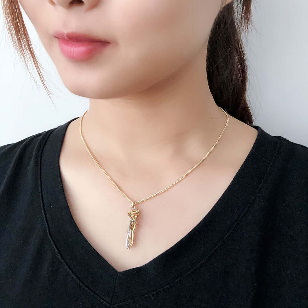 Romantic Couple Hugging Pendant Necklace - Sterling Silver Love Gift for Her/Him | Anniversary, Valentine's Day, Wedding Jewelry | JN9978