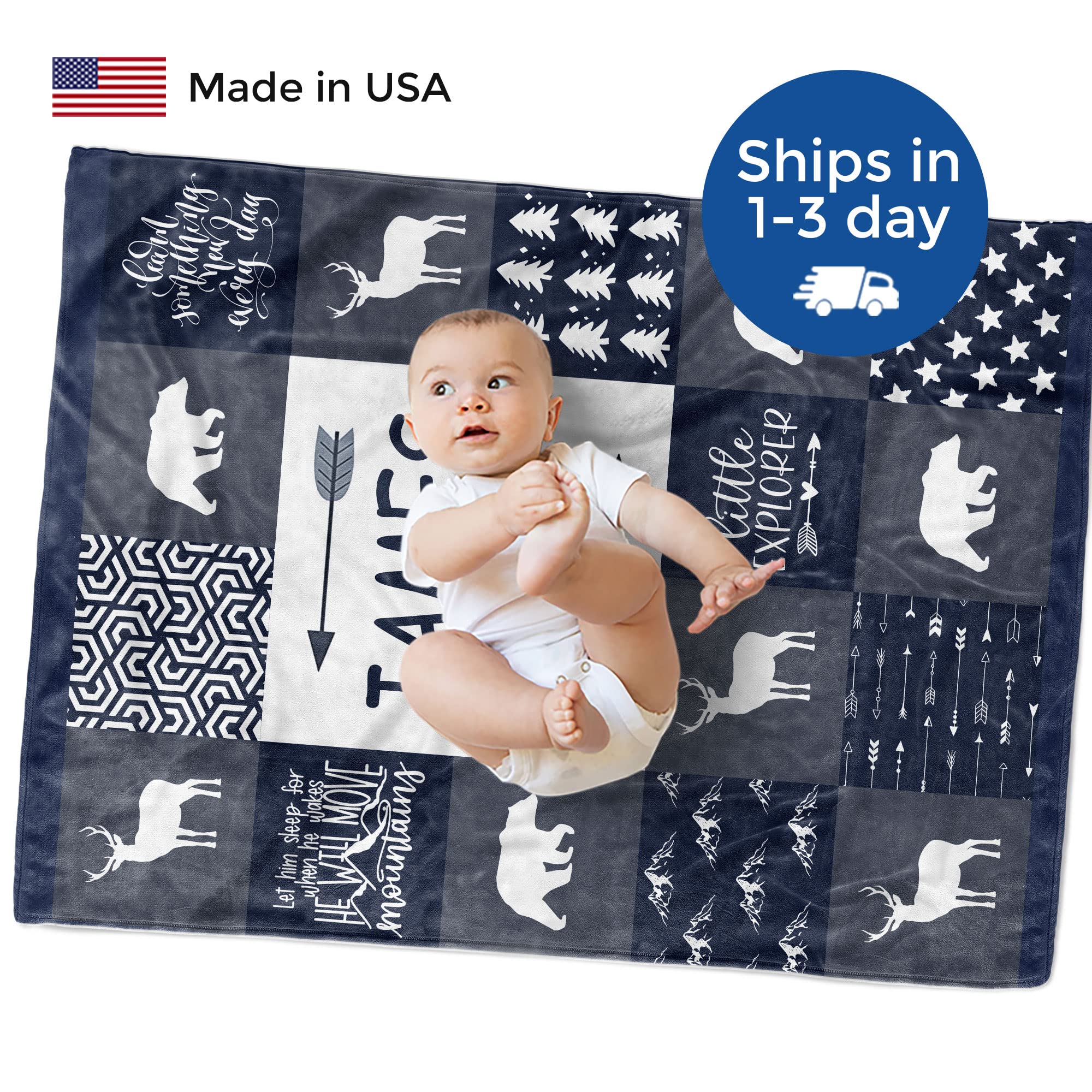 Personalized Woodland Baby Blanket for Boys - Custom Name Fleece Blanket, Soft Newborn Gift for Baby Showers & Nursery Decor | MDPrints