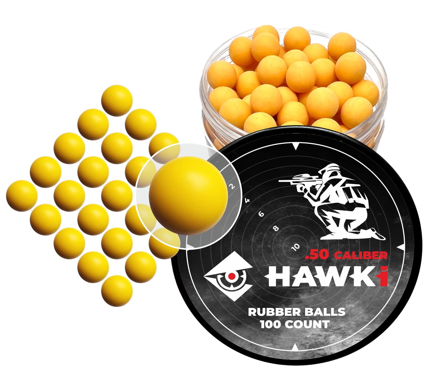 Hawki .50 & .43 Caliber Reusable Rubber Training Balls - Less Lethal Ammo for Paintball Guns | Perfect for Target Practice, Training Drills & Outdoor Shooting Games