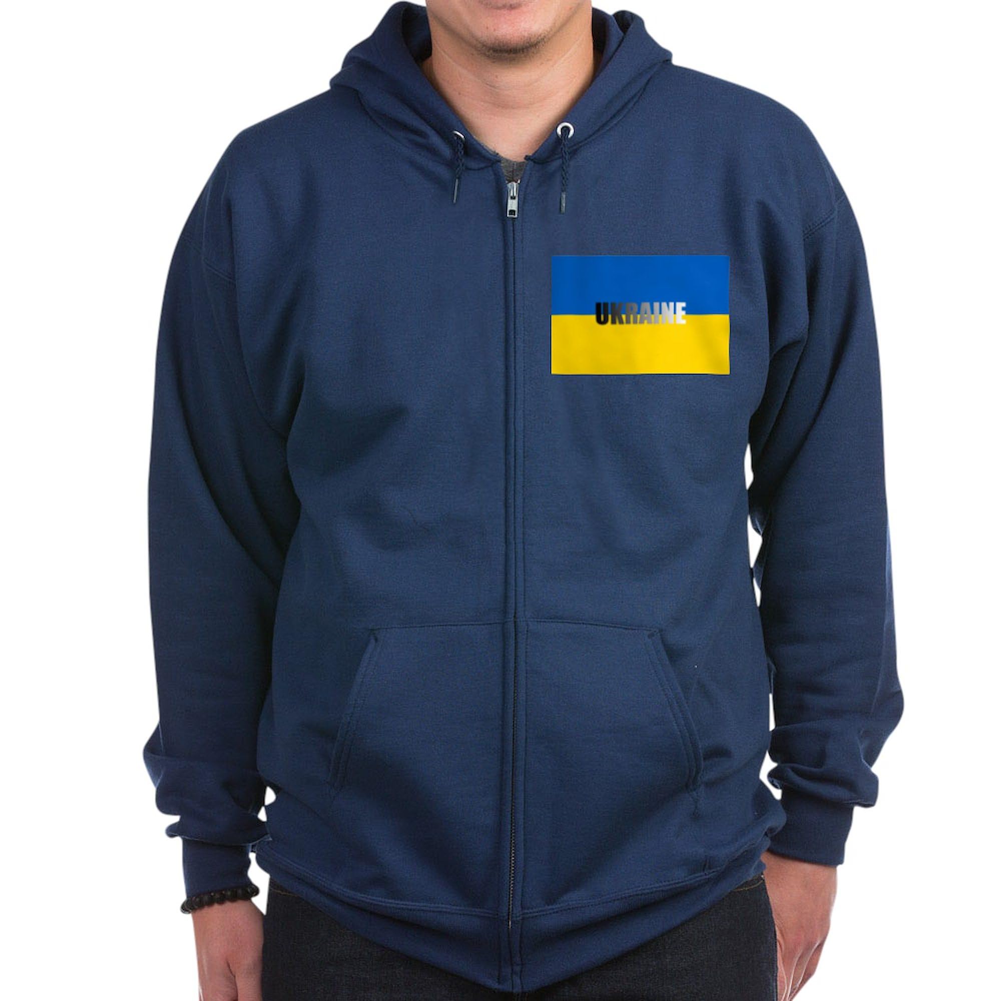Ukraine National Flag Zip-Up Hooded Sweatshirt for Men - Dark Color Pullover Fleece Jacket | Patriotic Apparel, Casual Wear & Outdoor Activities