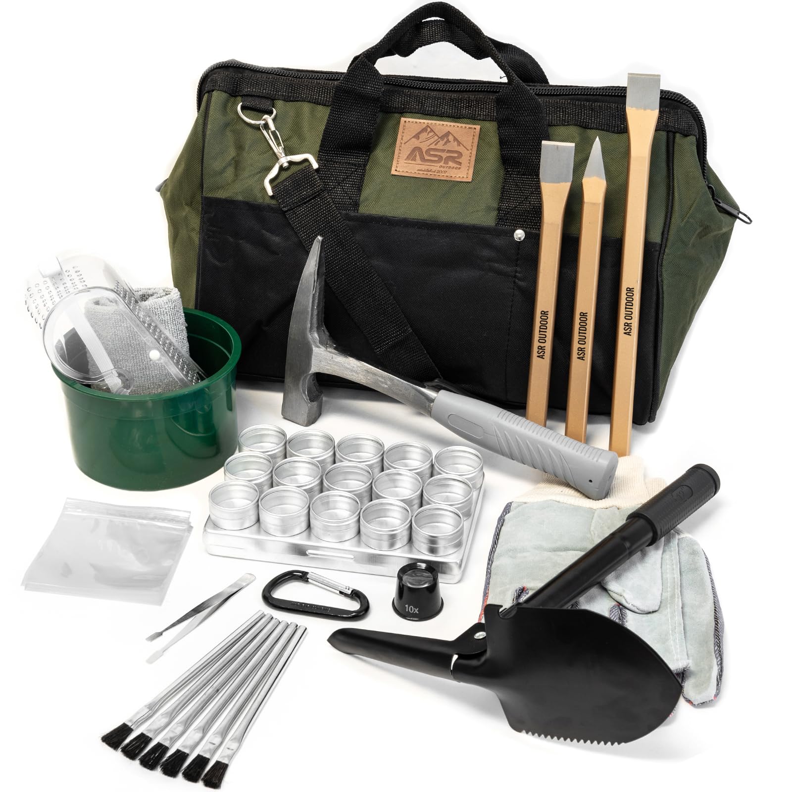 ASR Outdoor 40-Piece Beginner Rockhounding Kit with Tool Bag, Chisels & Rock Pick Hammer – Perfect for Geology Enthusiasts, Gem Hunting & Outdoor Adventures
