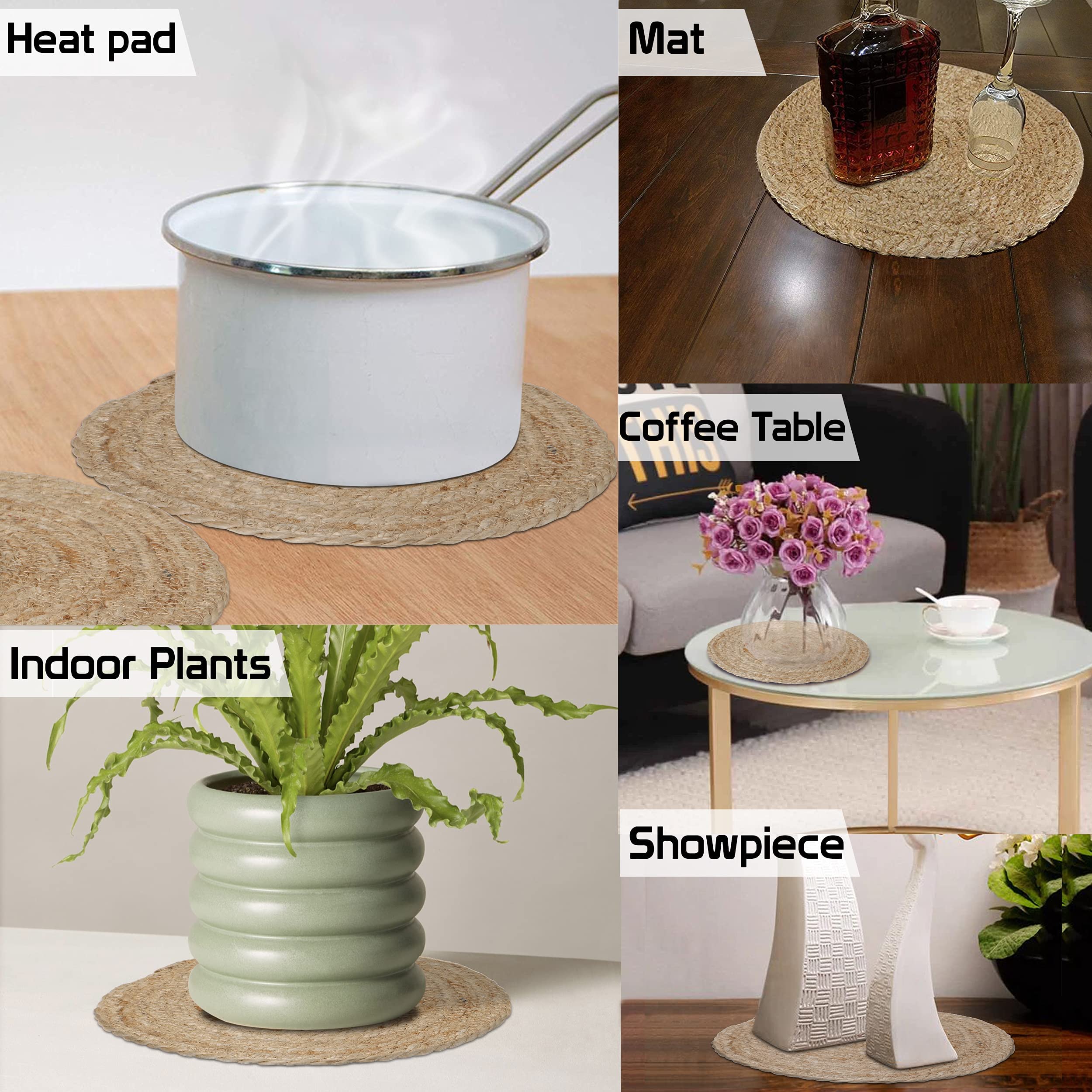 Eco-Friendly Jute Round Mats 10 Inch (25cm) - Set of 2 Natural Fiber Coasters for Coffee Table, Bedside, Dining Table & Heat Protection | HomeStorie® Sustainable Home Decor