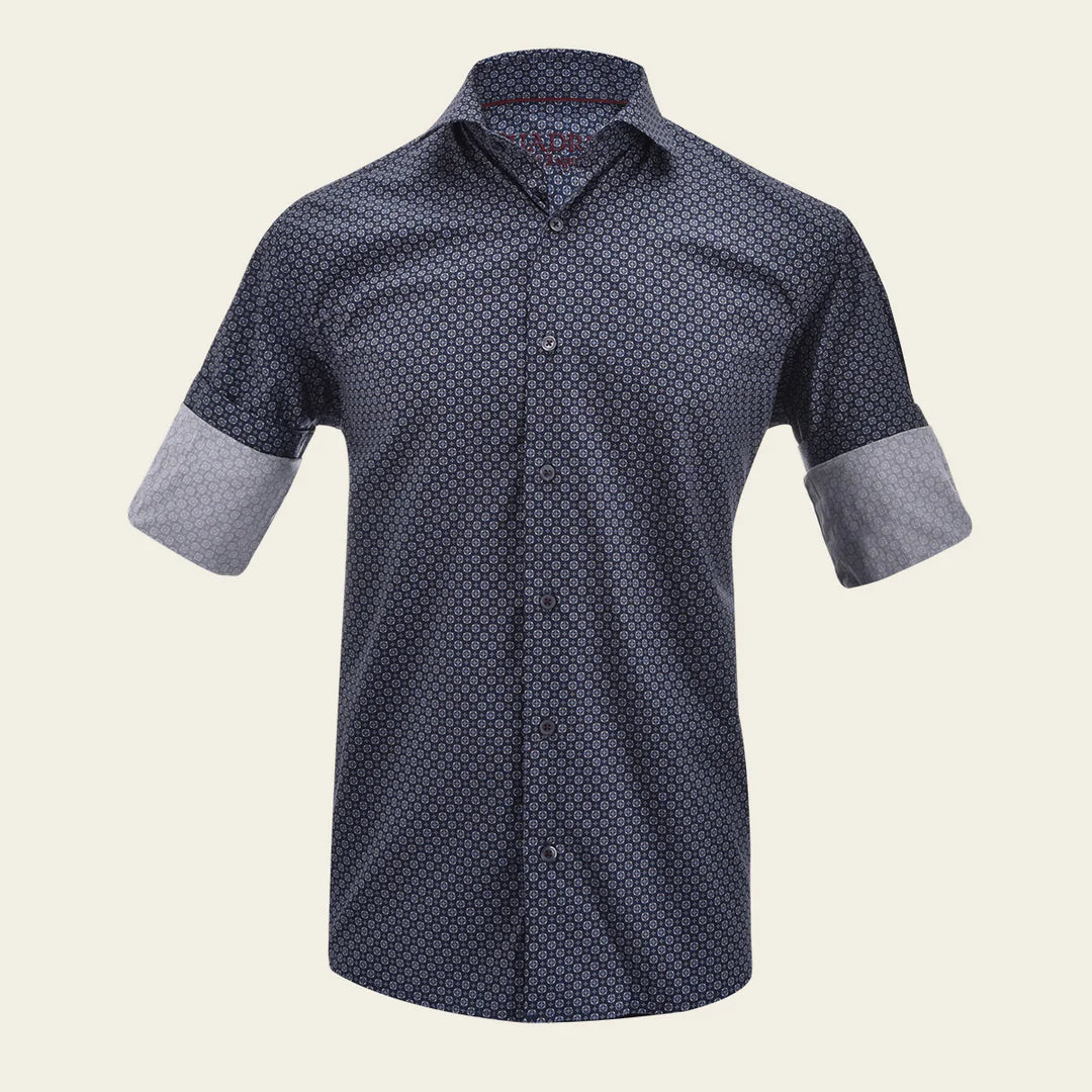 Stylish Navy Geometric Print Men's Shirt CM21029 - Perfect for Casual Wear, Office & Date Nights
