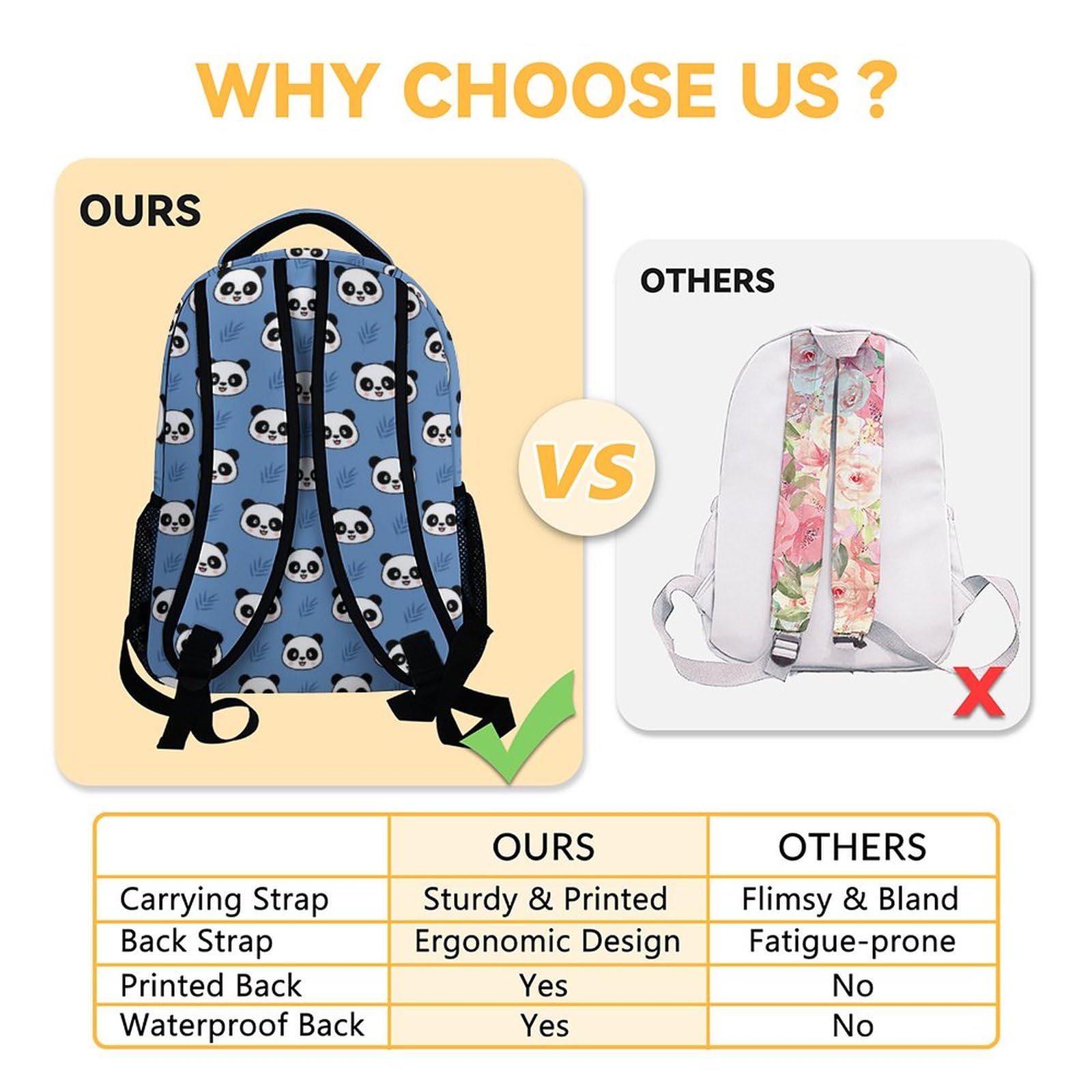 Cute Panda Backpack for Girls - 16 Inch Lightweight School Bookbag for Elementary Students - Blue Cartoon Kids Backpack for Daily Use, Travel & School Supplies Storage