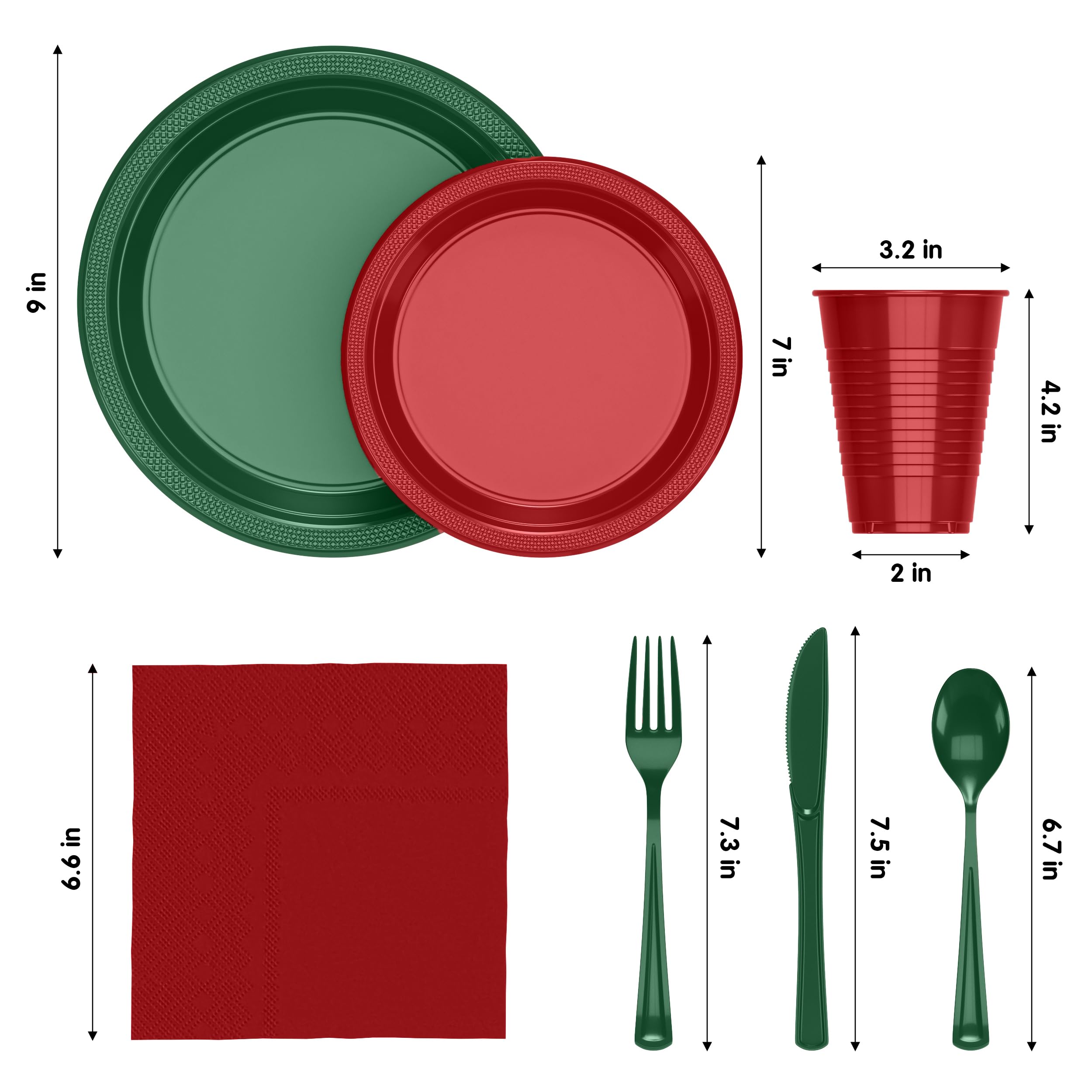 350 Pcs Red & Green Christmas Plastic Plates Set - 50 Each 9
