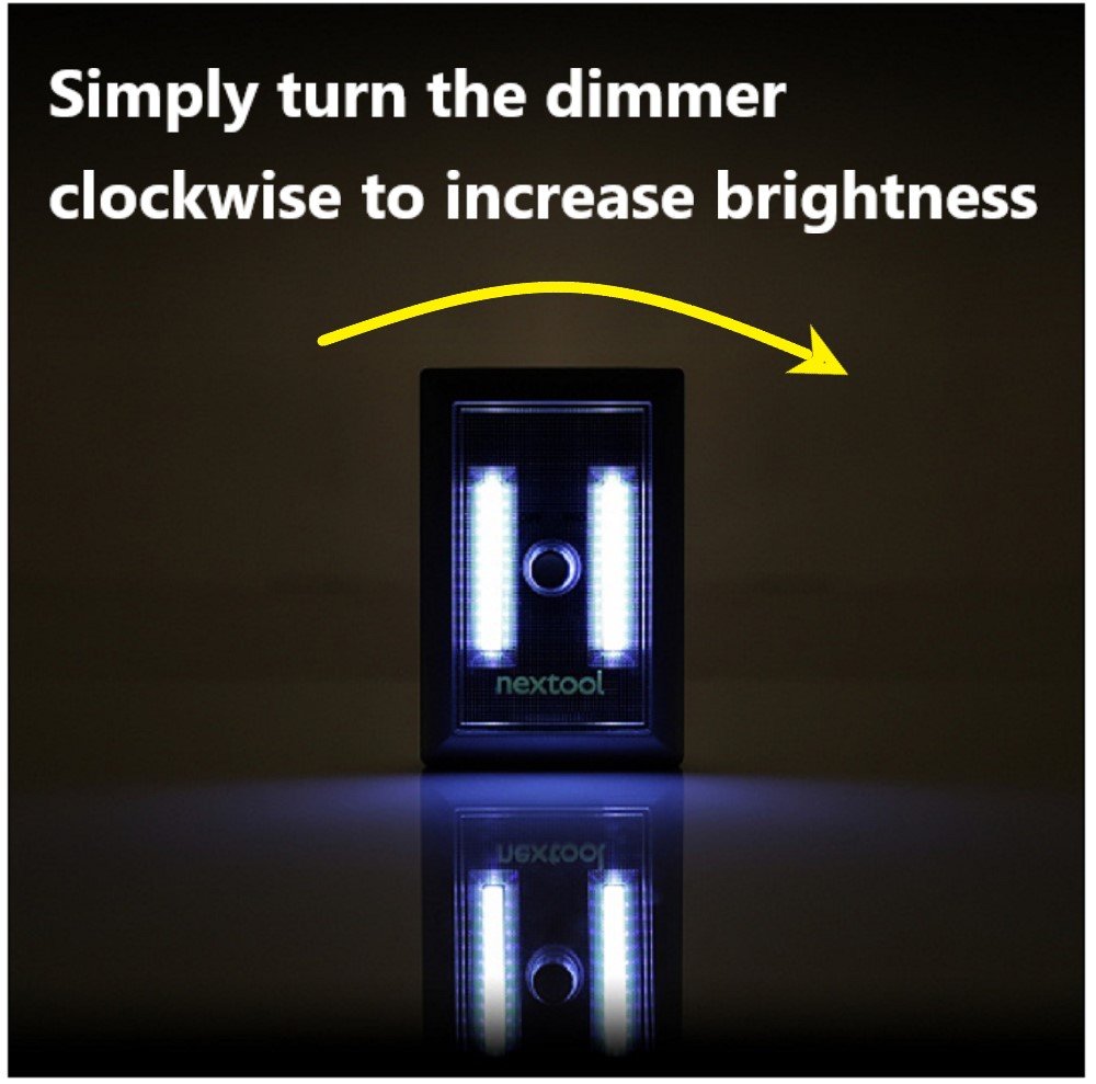 Dimmable COB LED Cordless Tap Light with Adjustable Brightness - Battery Operated Night Light (Includes 3 AAA Batteries & Adhesive Strips) - Perfect for Closets, Cabinets, Stairs & Bedrooms - White