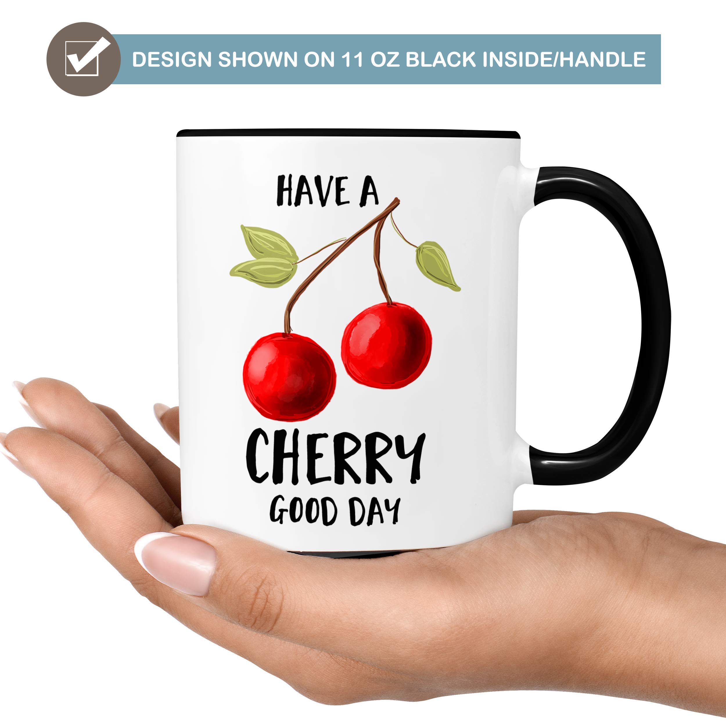 Cherry Coffee Mug - Dishwasher & Microwave Safe Ceramic Cup with Fun 'Have a Cherry Good Day' Pun - Perfect Gift for Vegan Friends, Office Use, or Cheerful Morning Coffee Routine