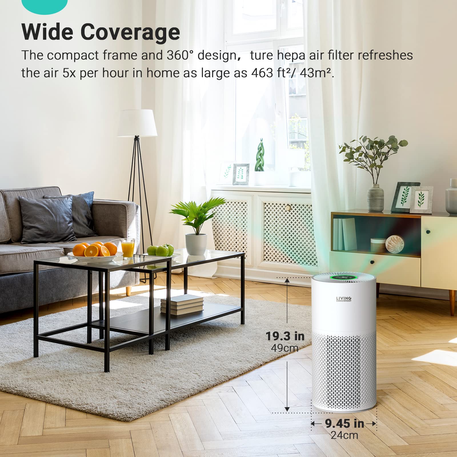 Living Enrichment H13 True HEPA Air Purifier for Large Bedroom & Home - Pet Hair & Dander Remover, Allergies & Odor Eliminator, Ozone-Free, 29dB Ultra Quiet - Perfect for Allergy Sufferers & Pet Owners