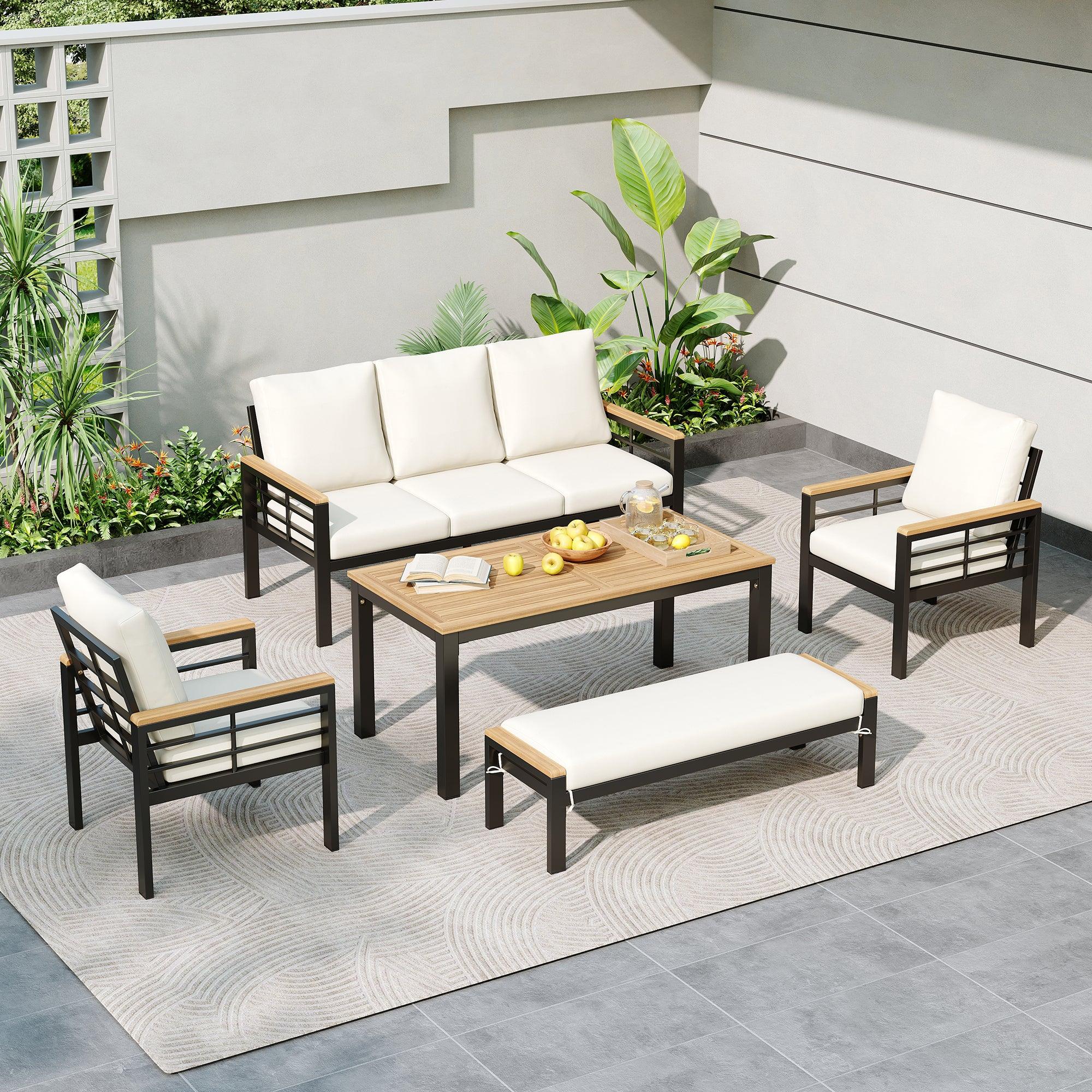 5-Piece Outdoor Patio Conversation Set with 3-Seat Sofa & Cushions - Perfect for Backyard, Poolside, Garden, and Outdoor Relaxation