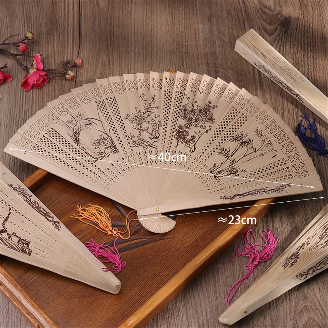 1PC Sandalwood Folding Fan - Handheld Ancient Style Decorative Fan with Hollow Carving for Home Decor, Wedding, Photo Props & Gifts