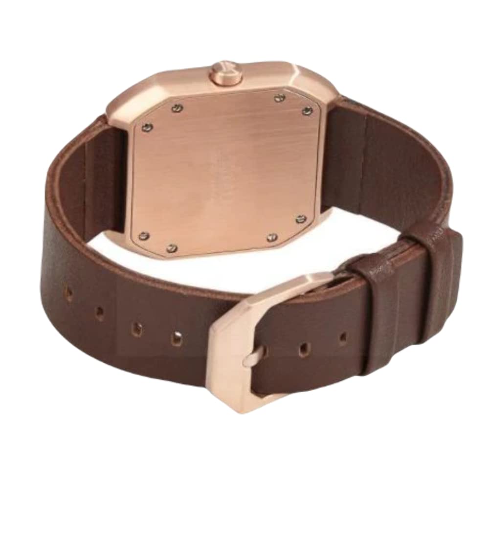 Mo 10 - Premium Dark Brown Leather Rose Gold Unisex Quartz Watch with Analogue Display | Stylish & Durable for Casual, Office & Formal Occasions