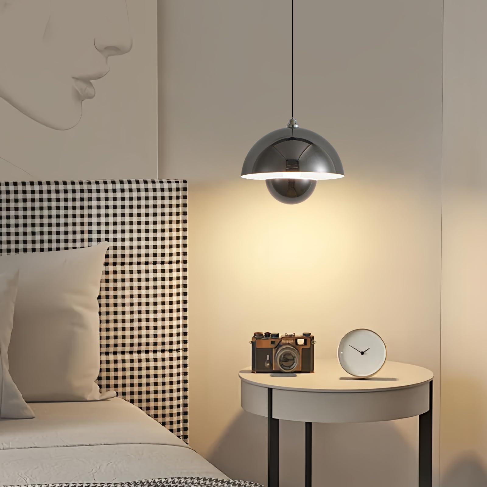 Modern Black Wireless LED Pendant Light for Kitchen Island - Rechargeable Battery Operated, 3-Color Touch Dimmable, No Wiring Needed, Height Adjustable - Perfect for Bedroom, Bedside & Dining Room Lighting