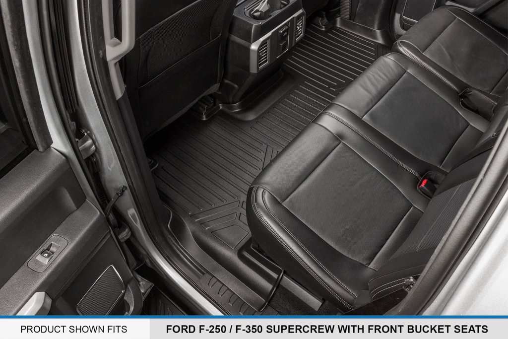Premium SMARTLINER Floor Mats for 2017-2021 Ford F-250/F-350 Super Duty Crew Cab - 2nd Row Liner Black - Perfect for Off-Roading, Work Trucks & Family Protection
