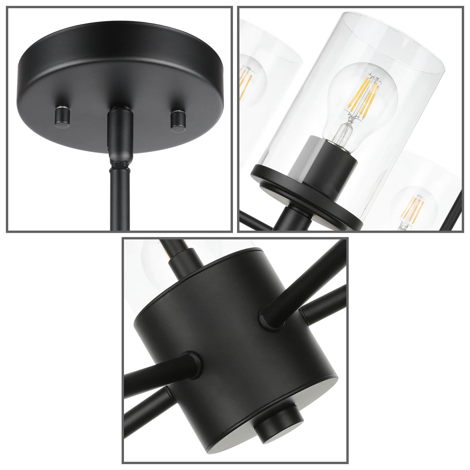 Modern 5-Light Black Adjustable Chandelier with Glass Shades - XiNBEi Lighting XB-C1240-5-MB for Dining Room, Kitchen Island, Foyer & Contemporary Home Decor