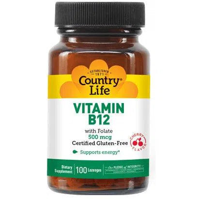 Country Life Vitamin B12 500 mcg - Methylcobalamin Supplement for Energy, Metabolism & Nerve Support - Vegan, Non-GMO, Gluten-Free - Boost Energy & Focus for Workouts & Daily Activities