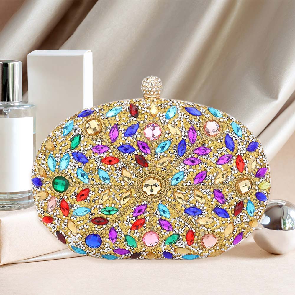Elegant Gold Marquise Stone Evening Clutch Bag for Women - Perfect for Parties, Weddings & Special Events