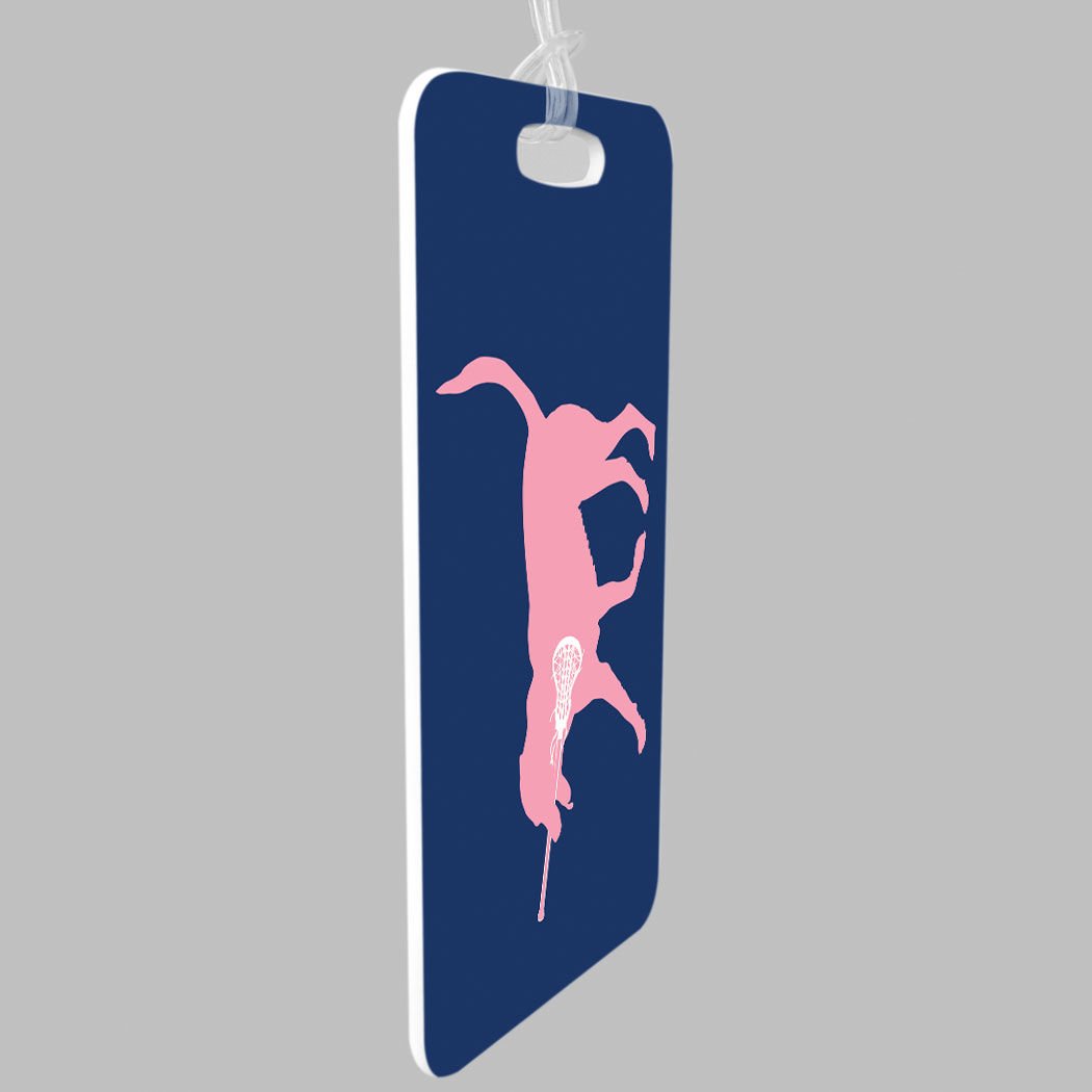 Custom Girls Lacrosse Luggage Tag - LuLa The Lax Dog Personalized ID Tag with Back Info - Small Navy Blue - Perfect for Travel, Sports Gear & School Backpacks