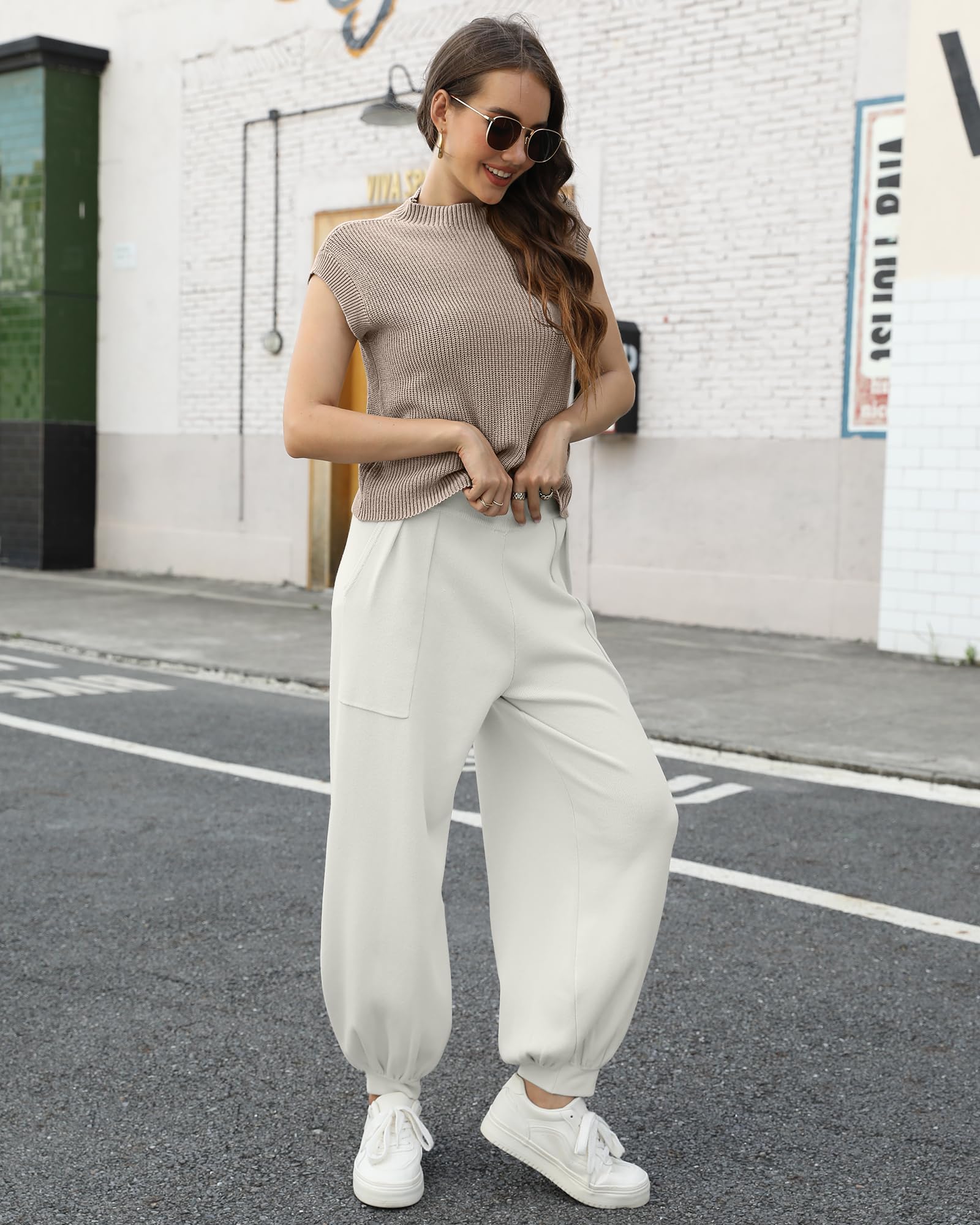 Women's NANYUAYA Two Piece Outfits - Soft Knit Sweater & High Waisted Pants Lounge Set | Cozy Pullover Top & Comfortable Pajama Bottoms | Perfect for Home Relaxation, Yoga & Casual Wear