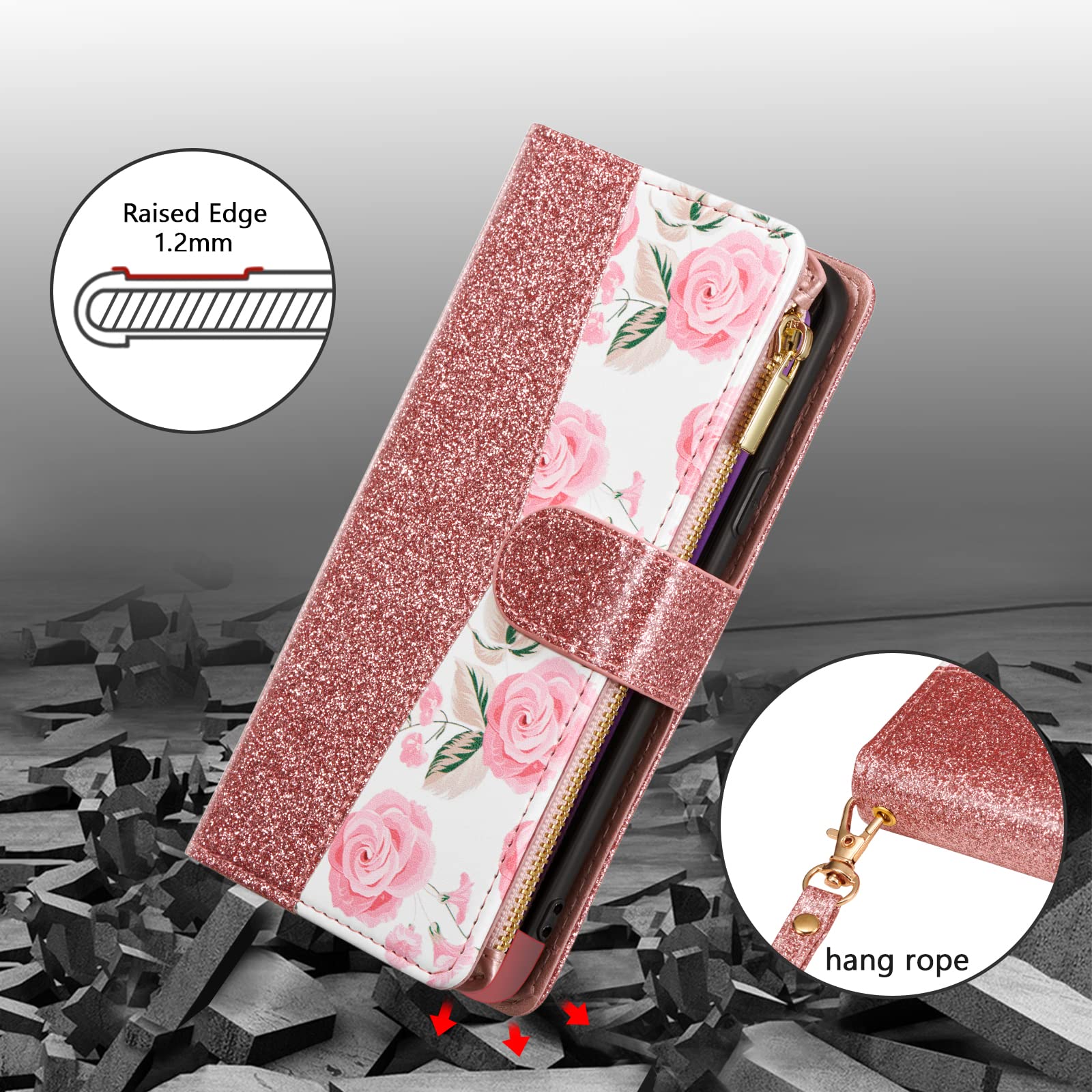 Premium PU Leather Wallet Case for Samsung Galaxy S9 Plus - Magnetic Closure, Zipper Pocket, Kickstand & Card Slots with Hand Strap | Stylish Flip Phone Case for Women | Perfect for Work, Travel & Everyday Use