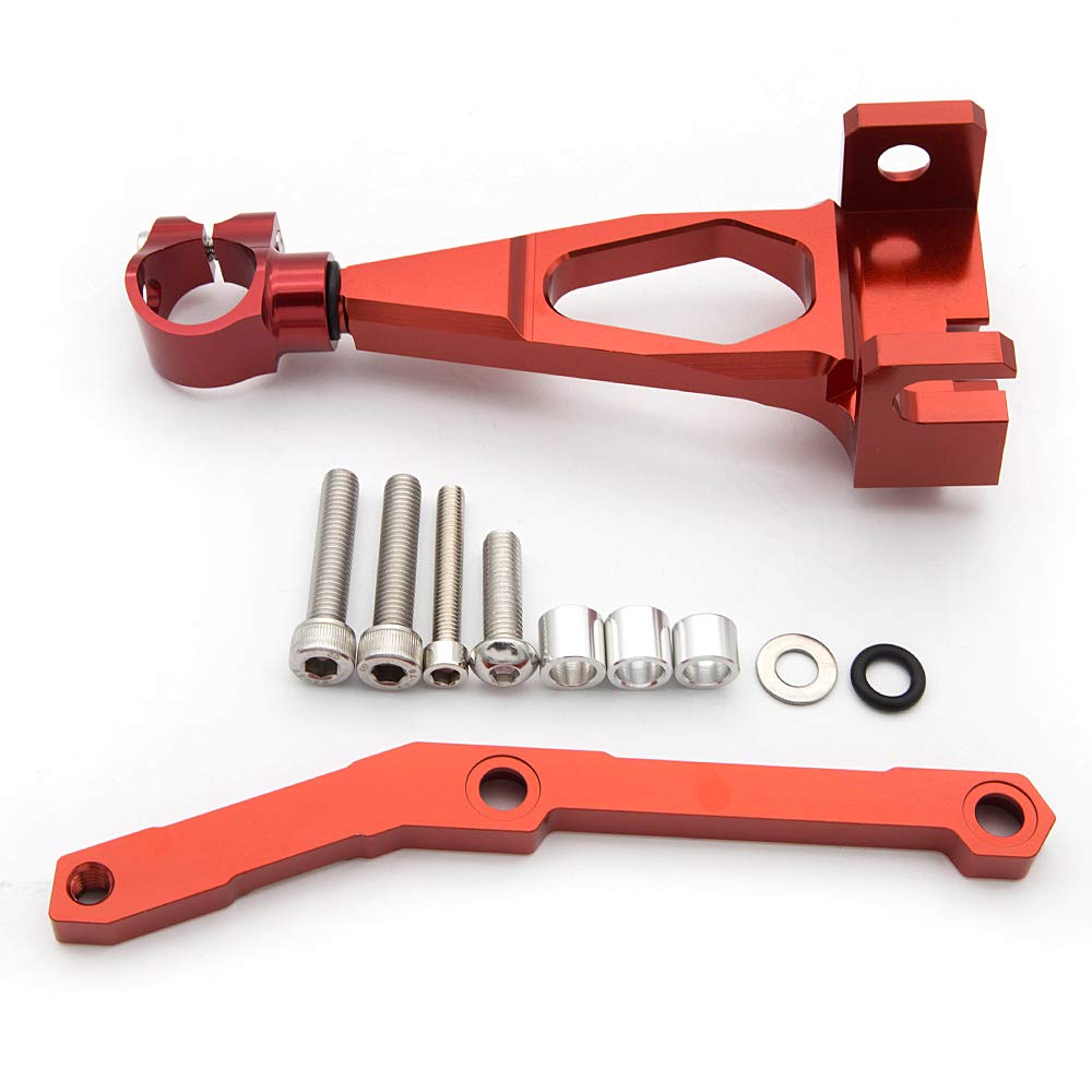 Adjustable Motorcycle Steering Damper Stabilizer - Safety Control Kit with Mounting Bracket for Yamaha MT-09 FZ09 (2013-2020) | Red | Improves Handling & Reduces Wobble at High Speeds
