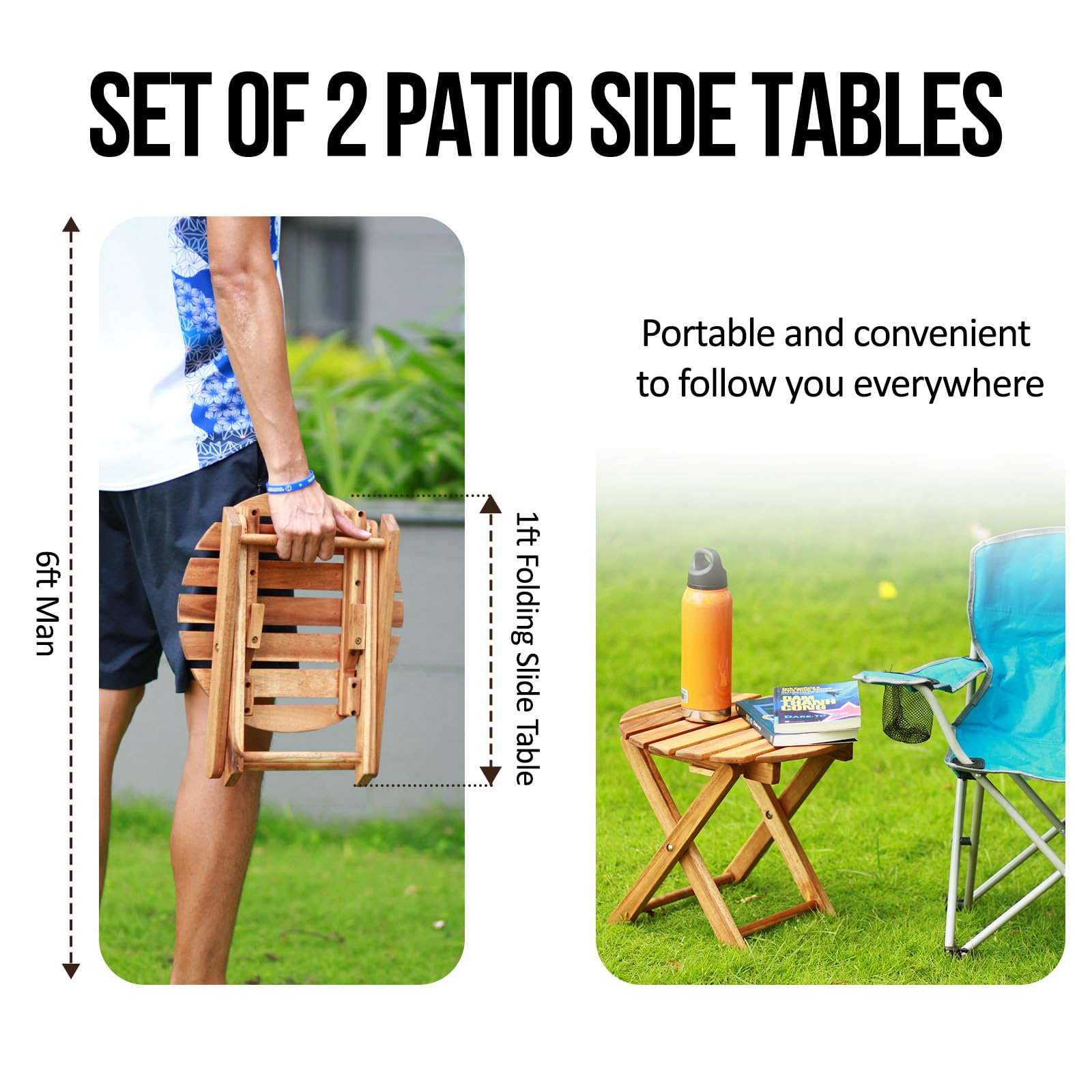 2-Pack Small Folding Wooden Tables - Round 13