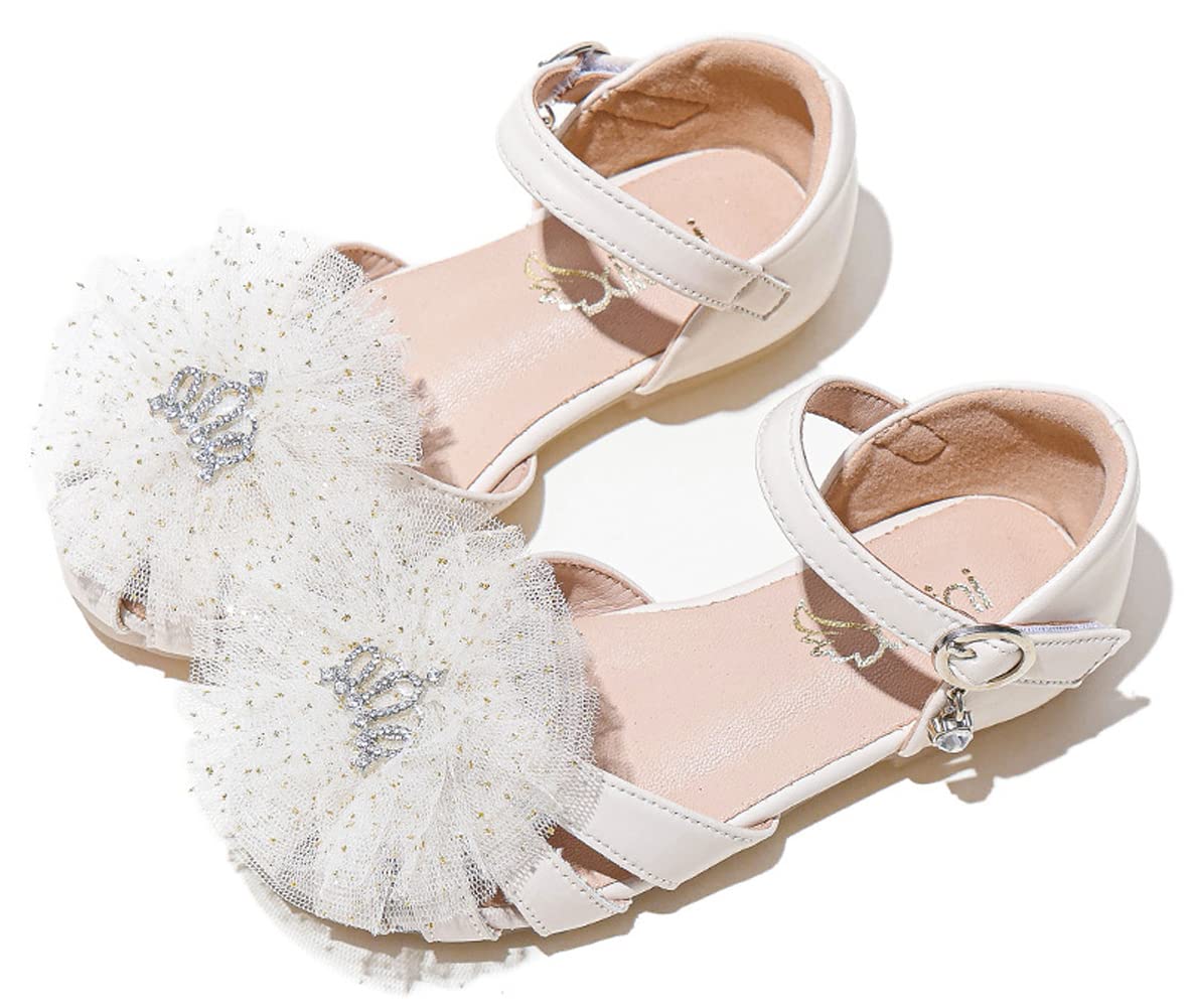 Girls Flat Sandals with Lace Crown & Diamonds - Princess Summer Sandals for Kids - Fashionable & Comfortable for Beach, Party & Outdoor Play