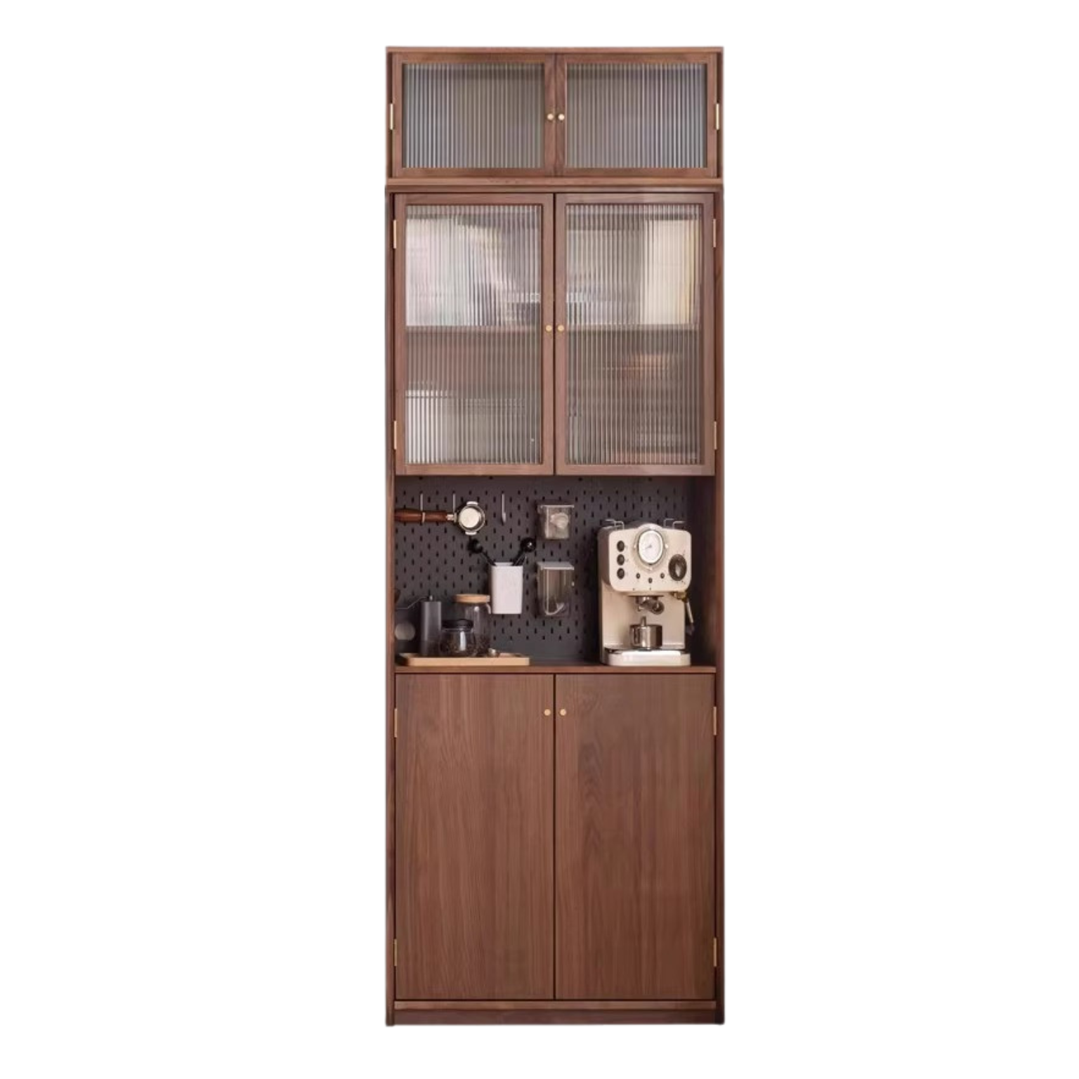 Solid Black Walnut Wood Bookcase with Glass Doors - Stylish Display & Storage Cabinet for Living Room, Office, or Library