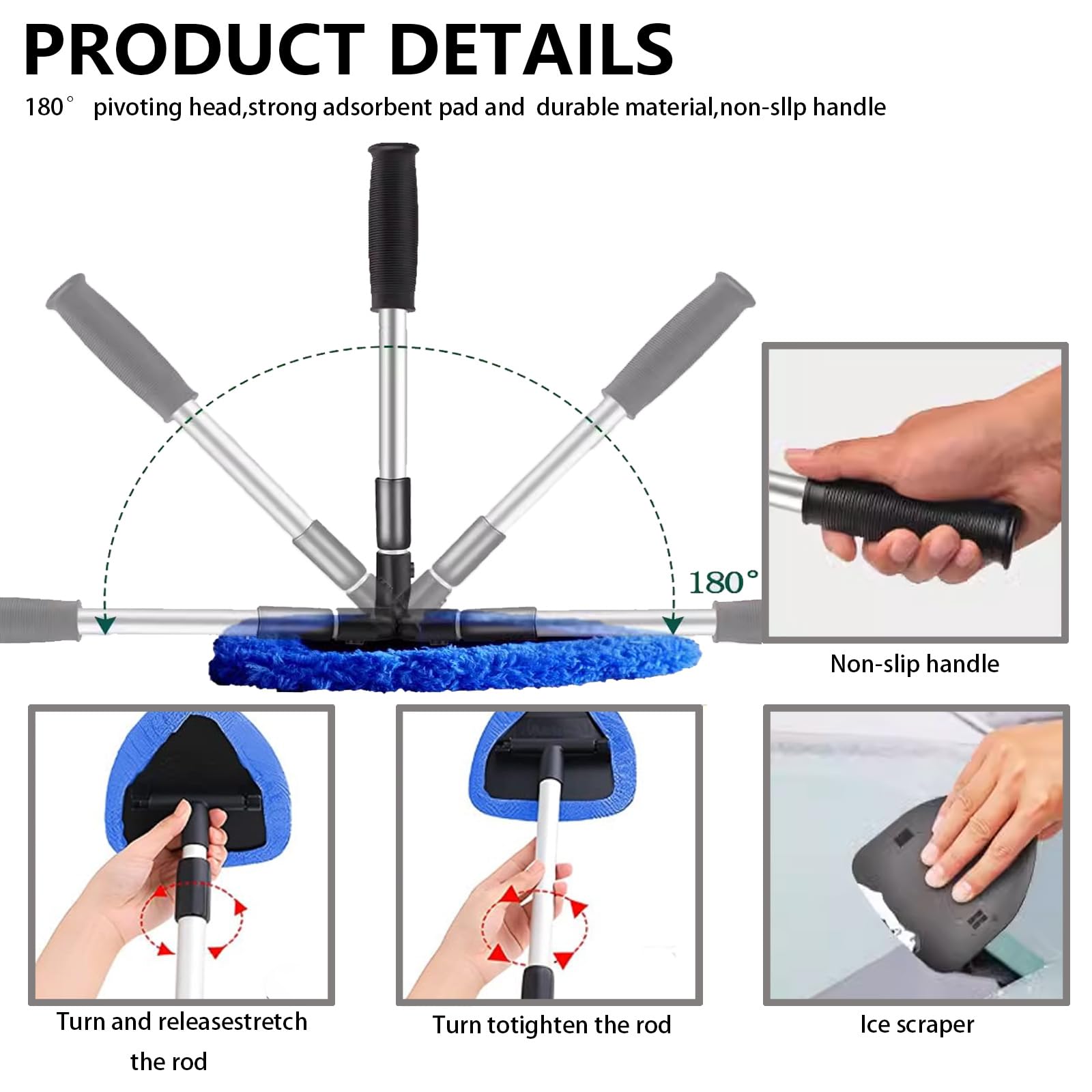 Premium Car Windshield Cleaning Kit - Expandable Window Cleaner with 4 Reusable Microfiber Pads, 2 Spray Bottles, Dust Brush & Wand Tool for Trucks, SUVs, RVs - Perfect for Auto Detailing & Interior Cleaning
