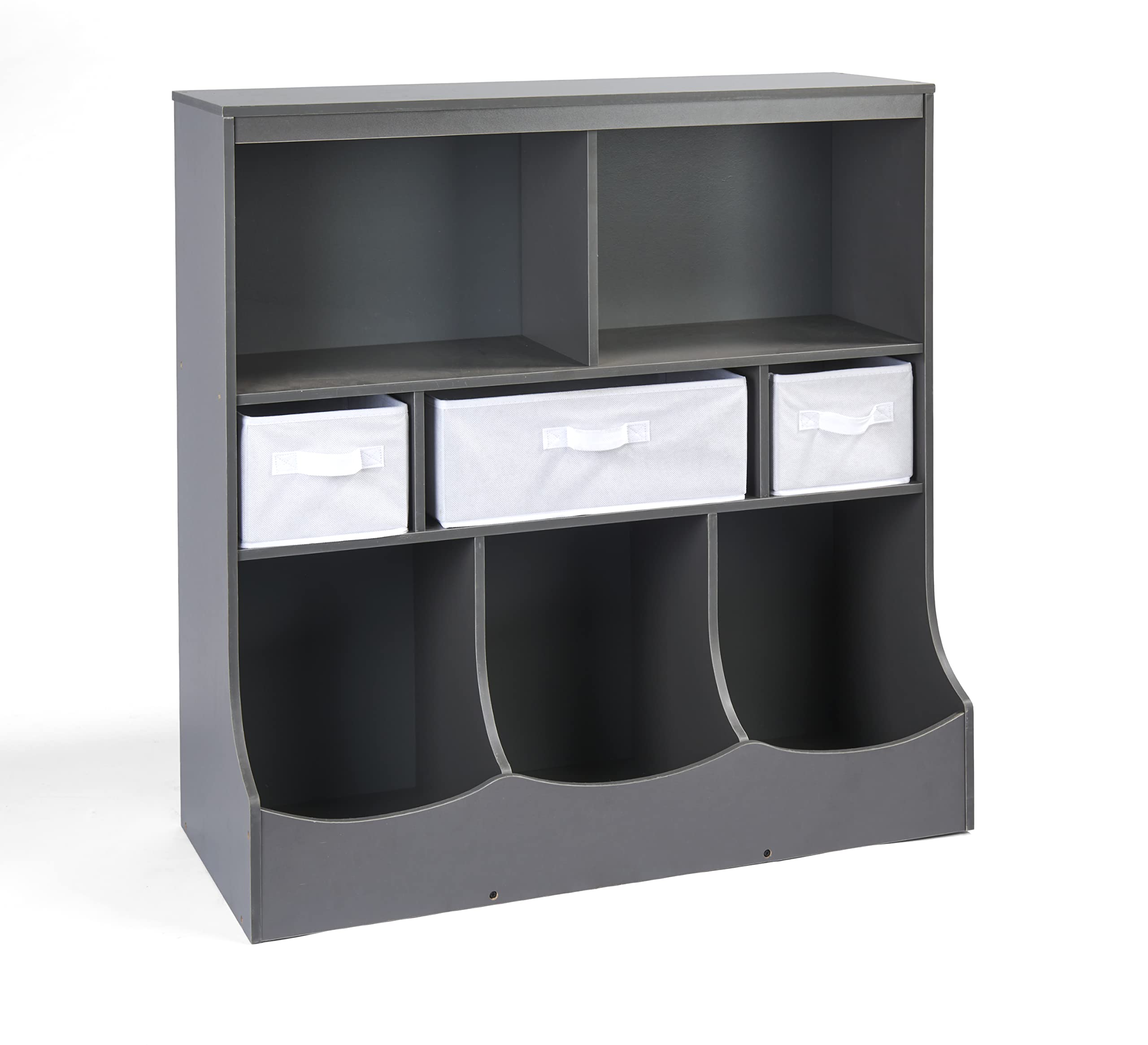 Badger Basket Kids Toy Storage Organizer with 3 Bins & Bookshelf - Charcoal Gray | Space-Saving Nursery, Playroom & Classroom Organization Solution