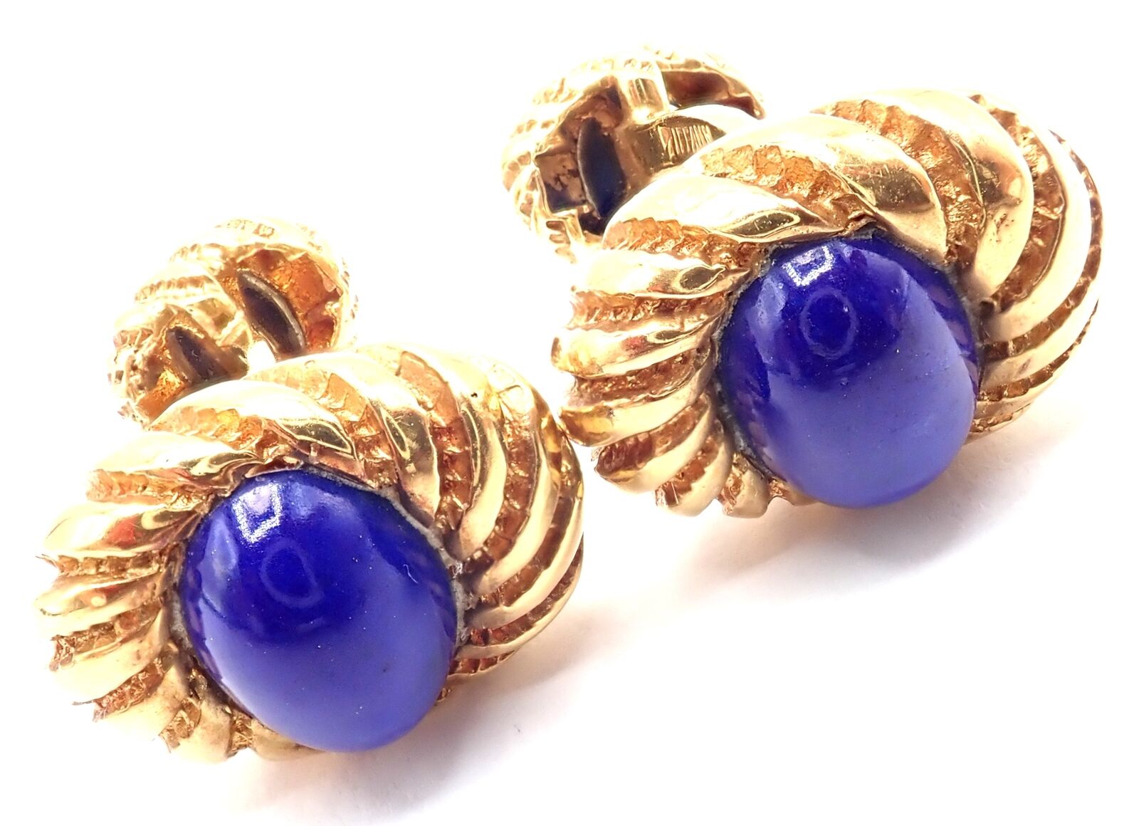 Authentic Tiffany & Co Jean Schlumberger 18k Yellow Gold Lapis Lazuli Cufflinks for Men - Luxury Gift for Weddings, Business & Formal Occasions
