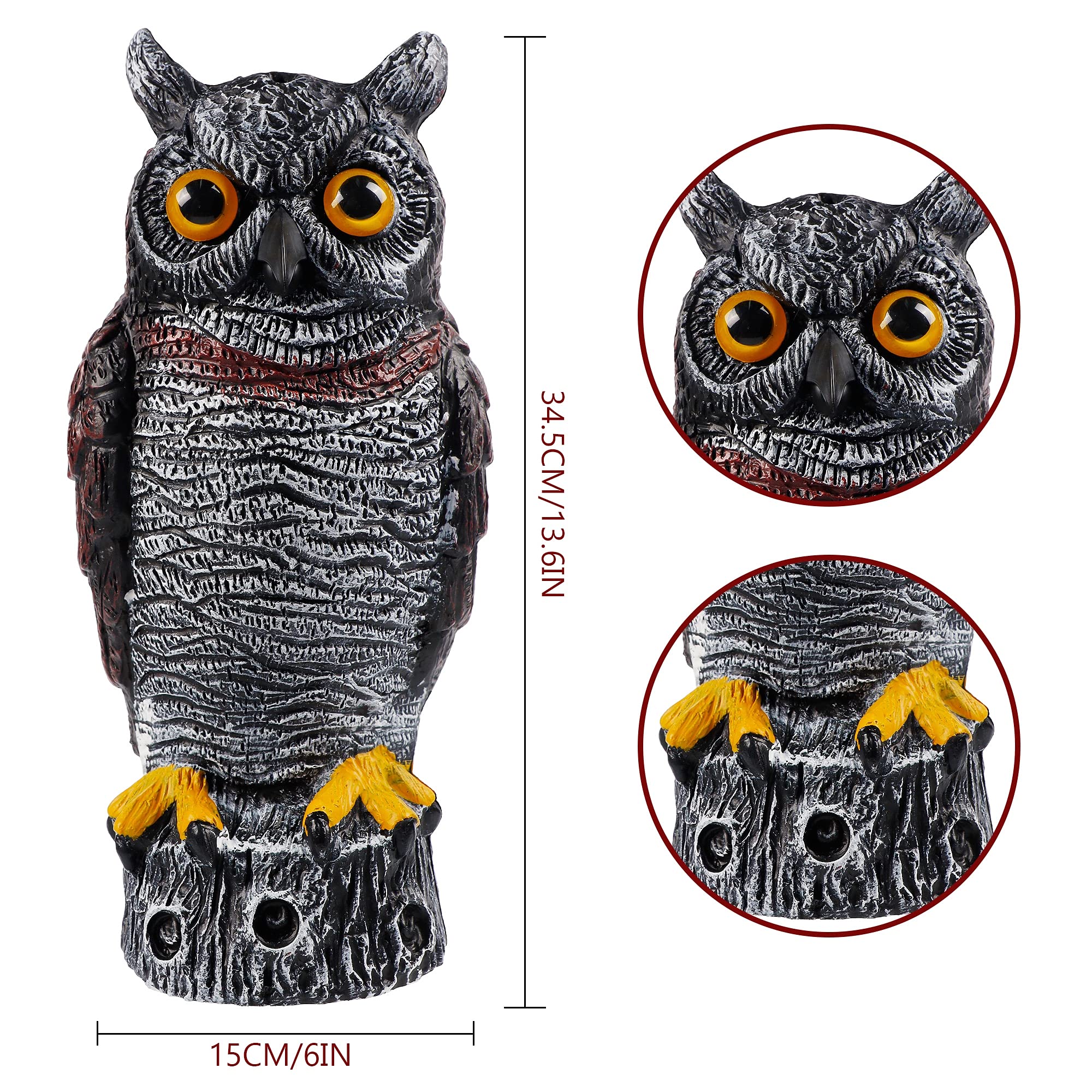 Hausse 3 Pack Realistic Fake Horned Owl Scarecrow Decoy - Plastic Owl Bird Deterrent for Garden, Yard & Outdoor Pest Control - Protects Crops from Birds & Small Animals
