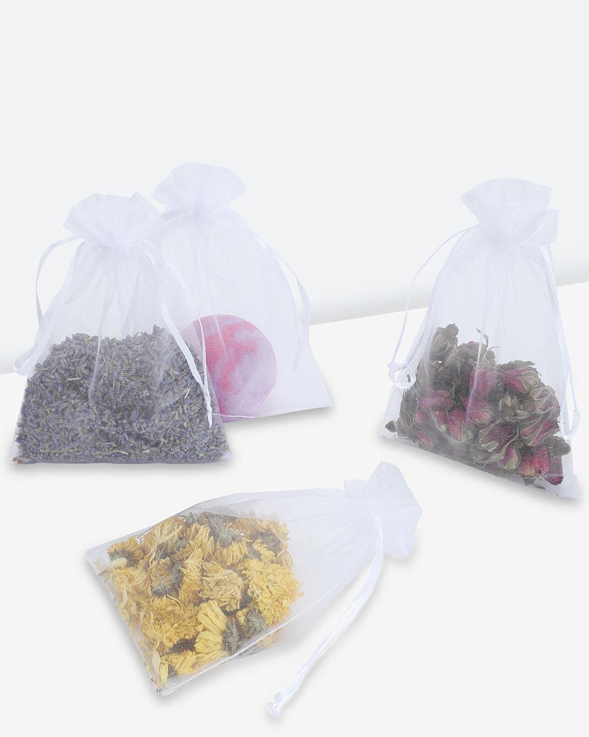 Kslong 100PCS 3x4 Inch Small Mesh Drawstring Bags - Sheer Organza Jewelry Gift Bags for Wedding Favors, Party Supplies, Candy Packaging & Small Business (White) | Perfect for Bracelets, Rings, Candies & DIY Crafts