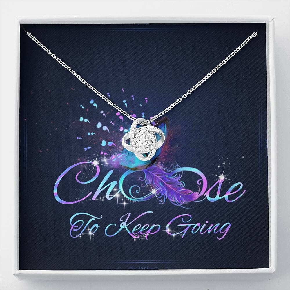 Blue Butterfly Semicolon Suicide Prevention Awareness Love Knot Pendant Necklace - Inspirational Jewelry Gift with Message Card & Luxury Gift Box - Perfect for Mental Health Support, Hope Gifts & Suicide Prevention Awareness Events