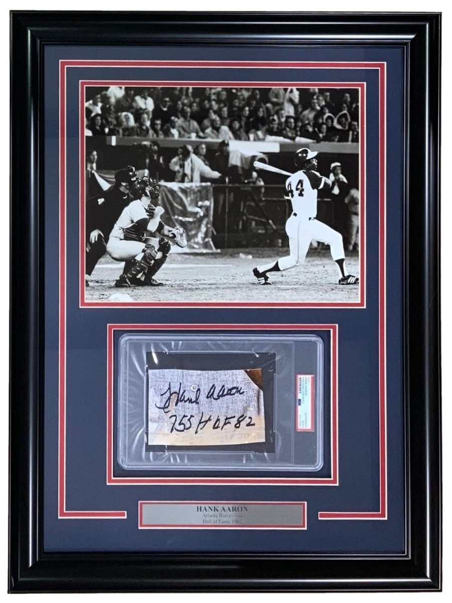 Hank Aaron Autographed Framed Atlanta Braves Memorabilia with 2 Inscriptions - PSA/DNA Certified #85076463 - Perfect for Sports Collectors, Man Cave Decor, and Braves Fans Gifts