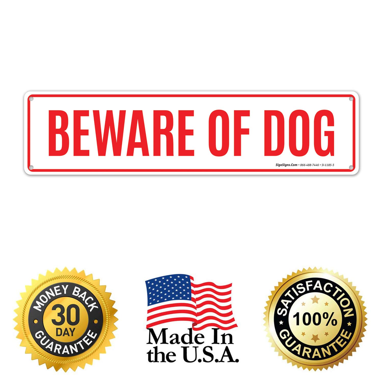 Beware of Dog Sign - 3x12 Inches Rust-Free Aluminum Warning Sign with Red Text - Durable .040 Gauge for Indoor & Outdoor Use - Made in USA - Perfect for Home Security, Yard Protection & Pet Safety
