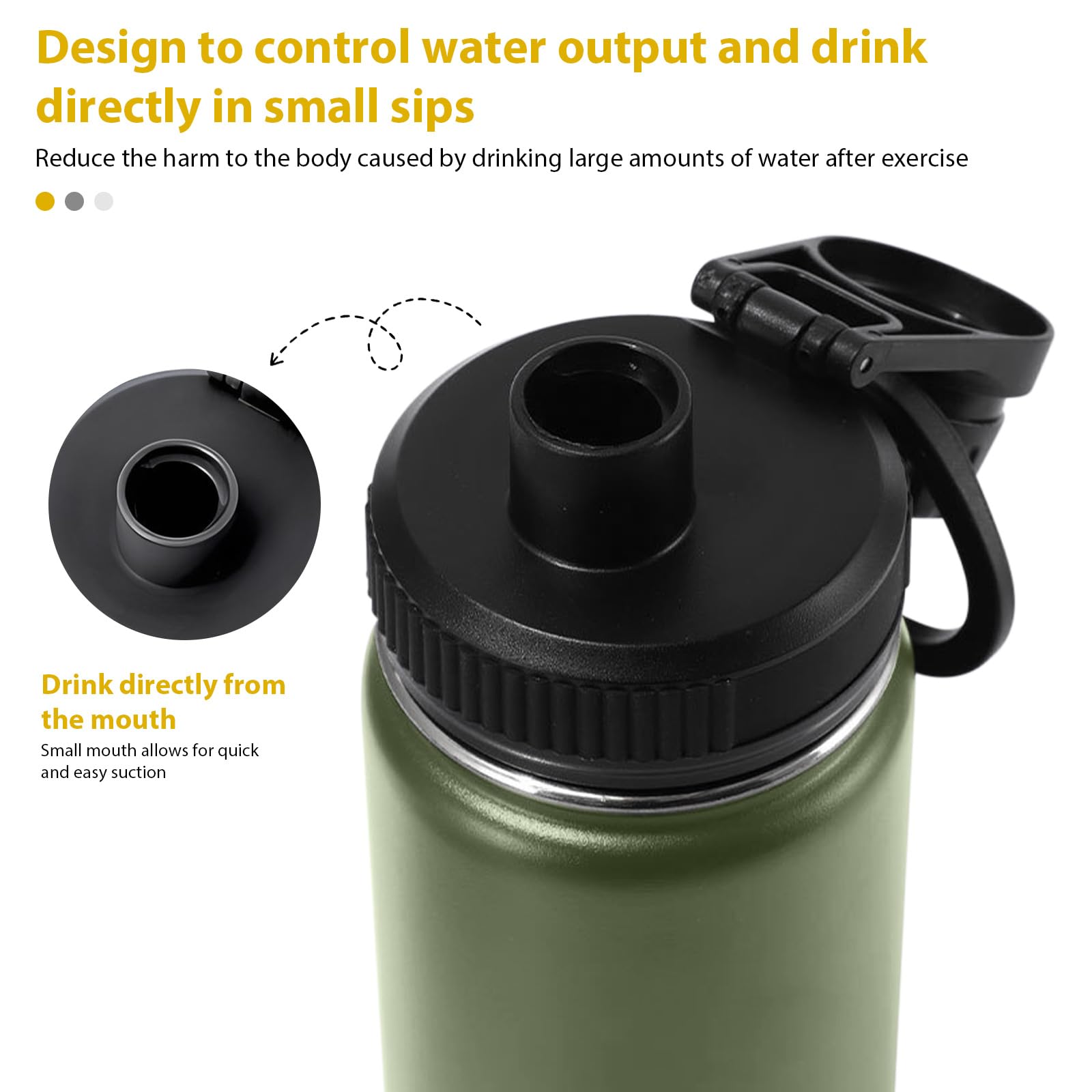 24oz Stainless Steel Insulated Water Bottle with Handle - Double Wall Vacuum, Leak Proof, Keeps Drinks Hot & Cold - Wide Mouth Outdoor Sports Bottle (Army Green) - Perfect for Hiking, Gym, Camping & Everyday Use