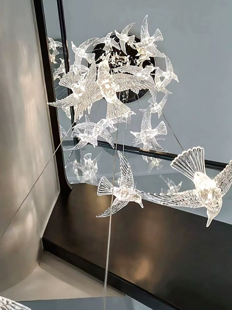 Elegant Acrylic Glass Birds Chandelier - Modern Crystal Ceiling Light Fixture for Dining Room, Living Room & Bedroom Decor