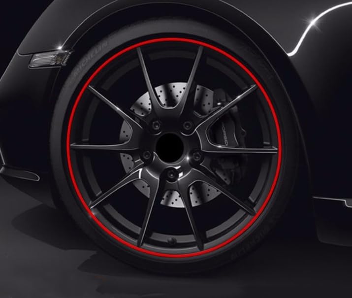 Akozon 8M Red Car Wheel Trim Strip - Hub Protector & Decorative Strip for Automobiles | Durable Wheel Edge Guard for Sedans, SUVs & Trucks (Weatherproof & Easy Installation)