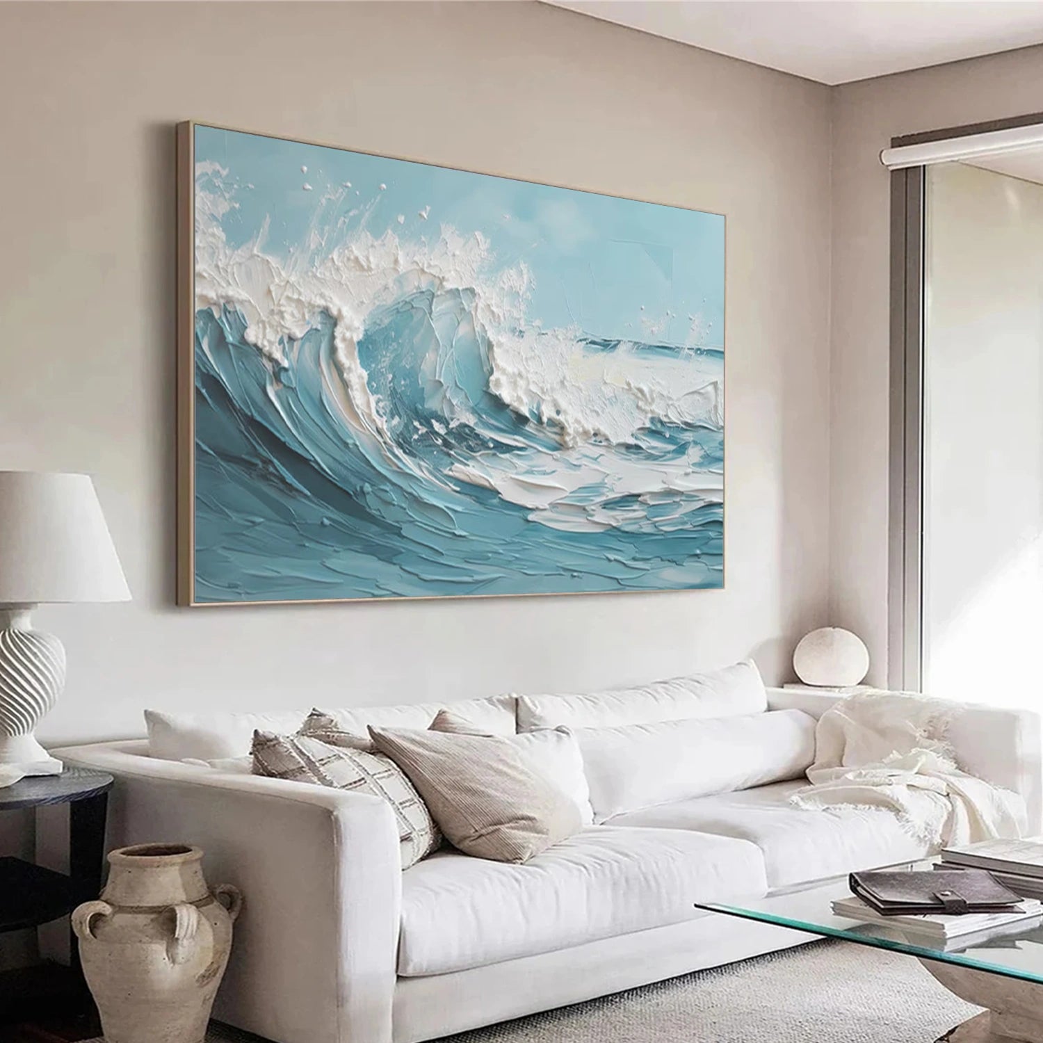 Blue & White Ocean and Sky Abstract Texture Canvas Art Wall Decor - Perfect for Living Room, Bedroom, or Office | Modern Coastal Home Decor | Ready to Hang