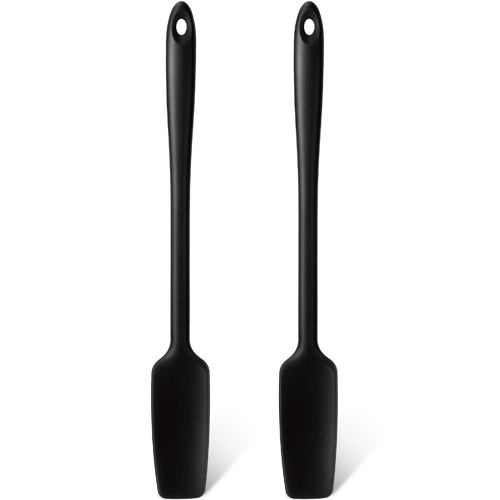 Long Handle Silicone Jar Spatula - 2 Pack Non-Stick Rubber Scrapers for Smoothies, Blenders, Cooking, Baking & Mixing - Perfect for Jars, Bowls & Kitchen Utensils (Black)