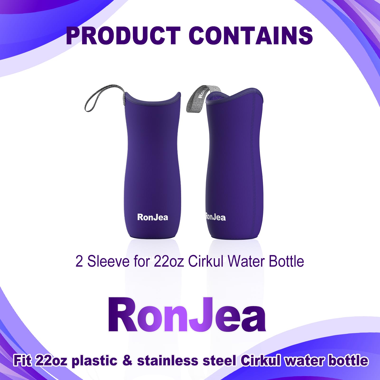 2Pcs Neoprene Sleeve for 22oz Cirkul Water Bottle - Insulated Cover Keeps Drinks Cold & Protects Bottle - Fits 22oz Plastic/Stainless Steel Cirkul Bottles (Purple) - Perfect for Gym, Hiking, Office & Outdoor Activities