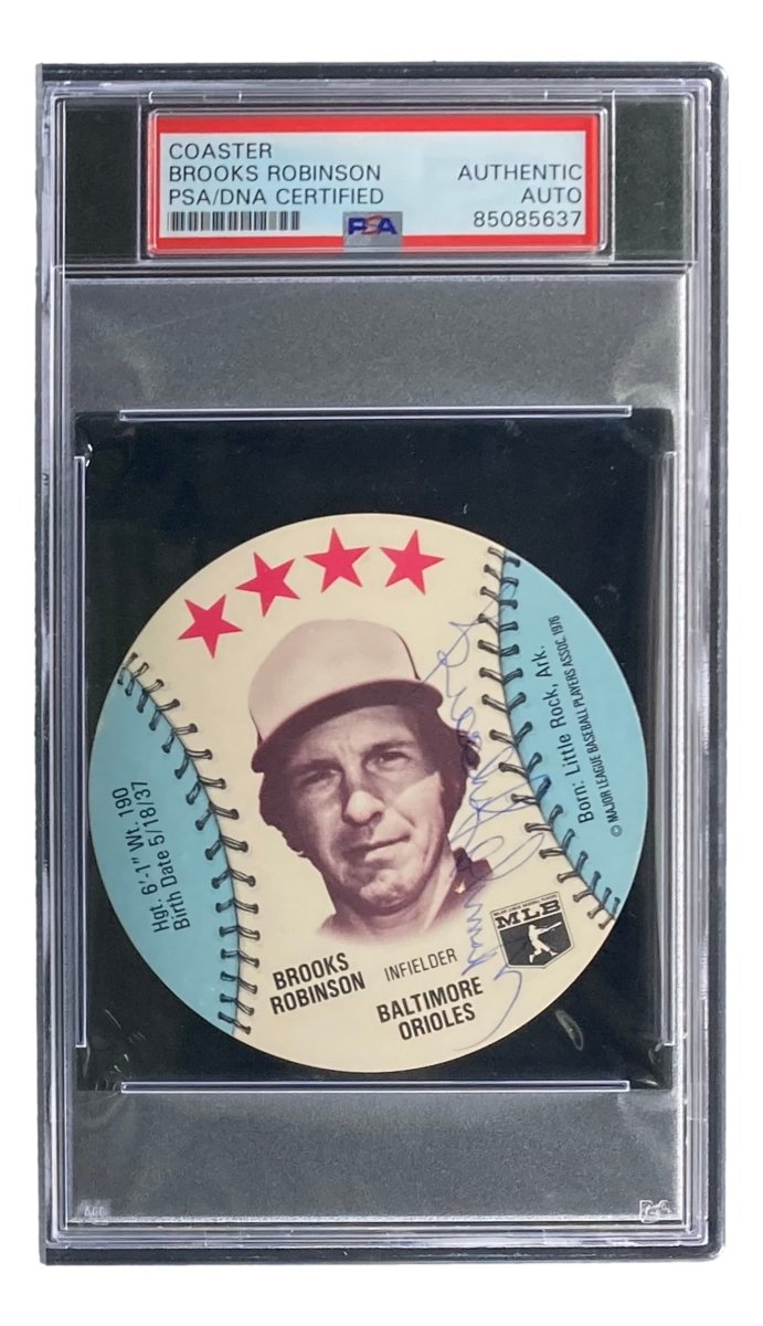 Brooks Robinson Autographed 1976 MSA Baltimore Orioles Disc Baseball Card - PSA/DNA Certified #85085637 - Perfect for Sports Memorabilia Collectors & Orioles Fans Display