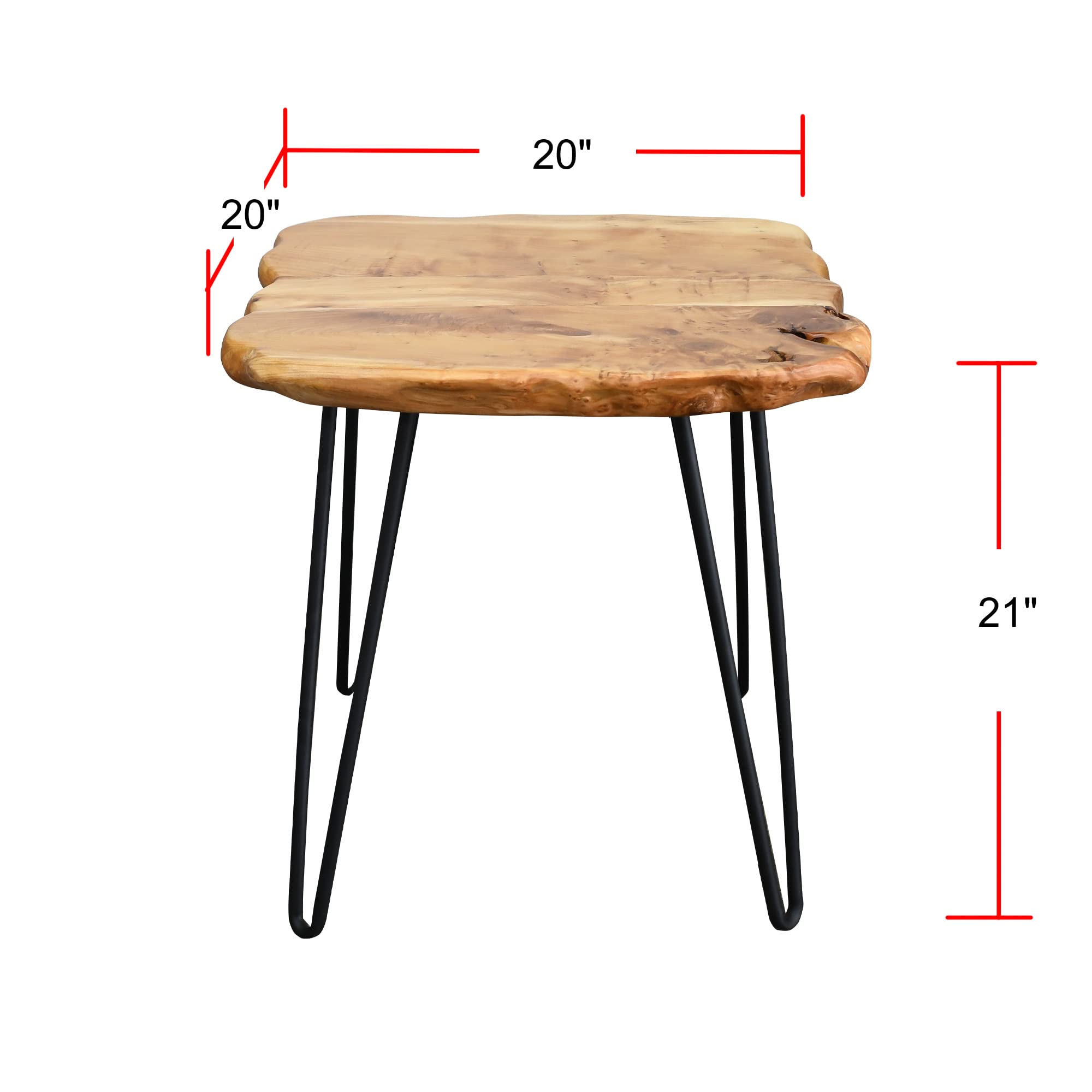 Natural Cedar Wood Side Table 20x20x21 Inches - Vintage Live Edge Solid Slab Coffee Table - Rustic Accent End Table for Living Room, Patio, Bedroom - Perfect Plant Stand & Outdoor Furniture