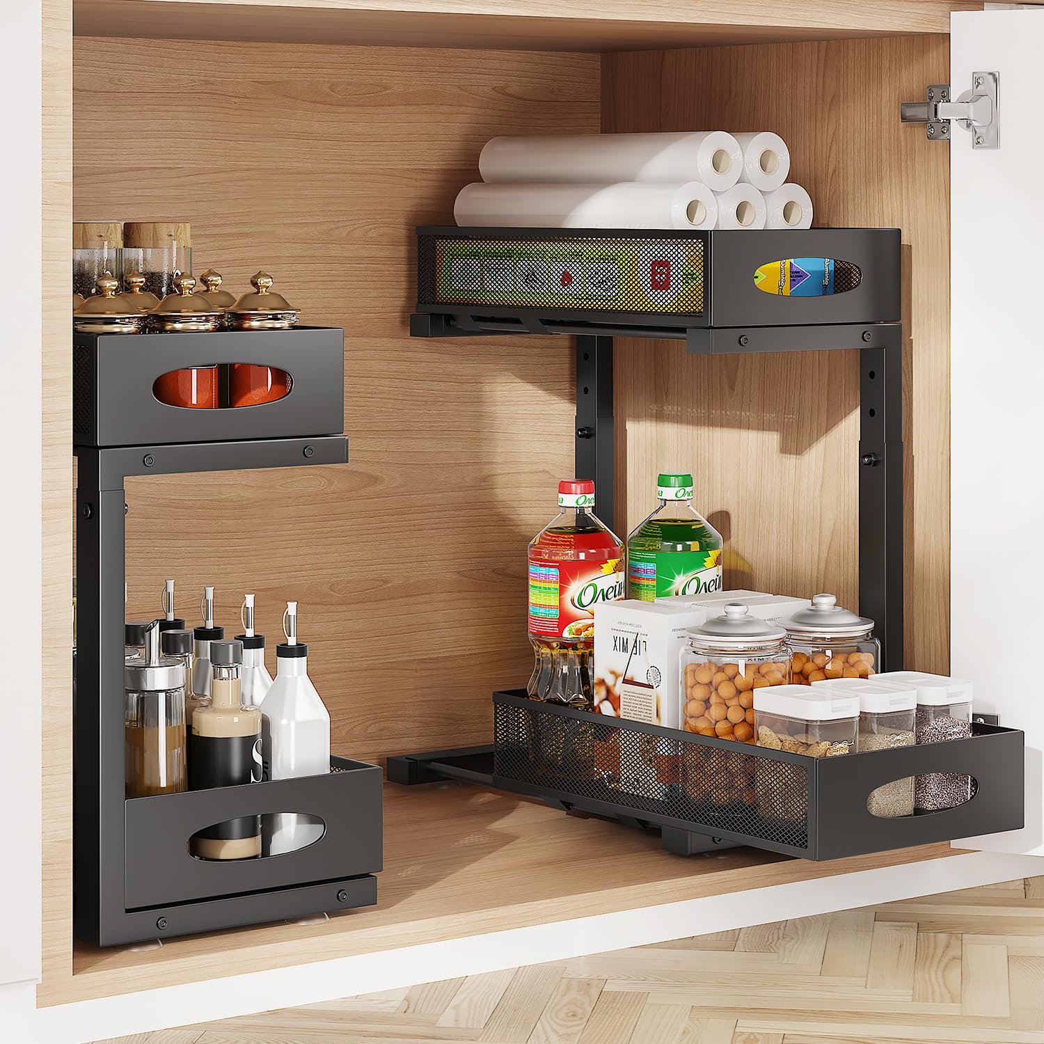 2-Tier Under Sink Organizer - Rustproof Steel Sliding Shelf for Kitchen & Bathroom Storage